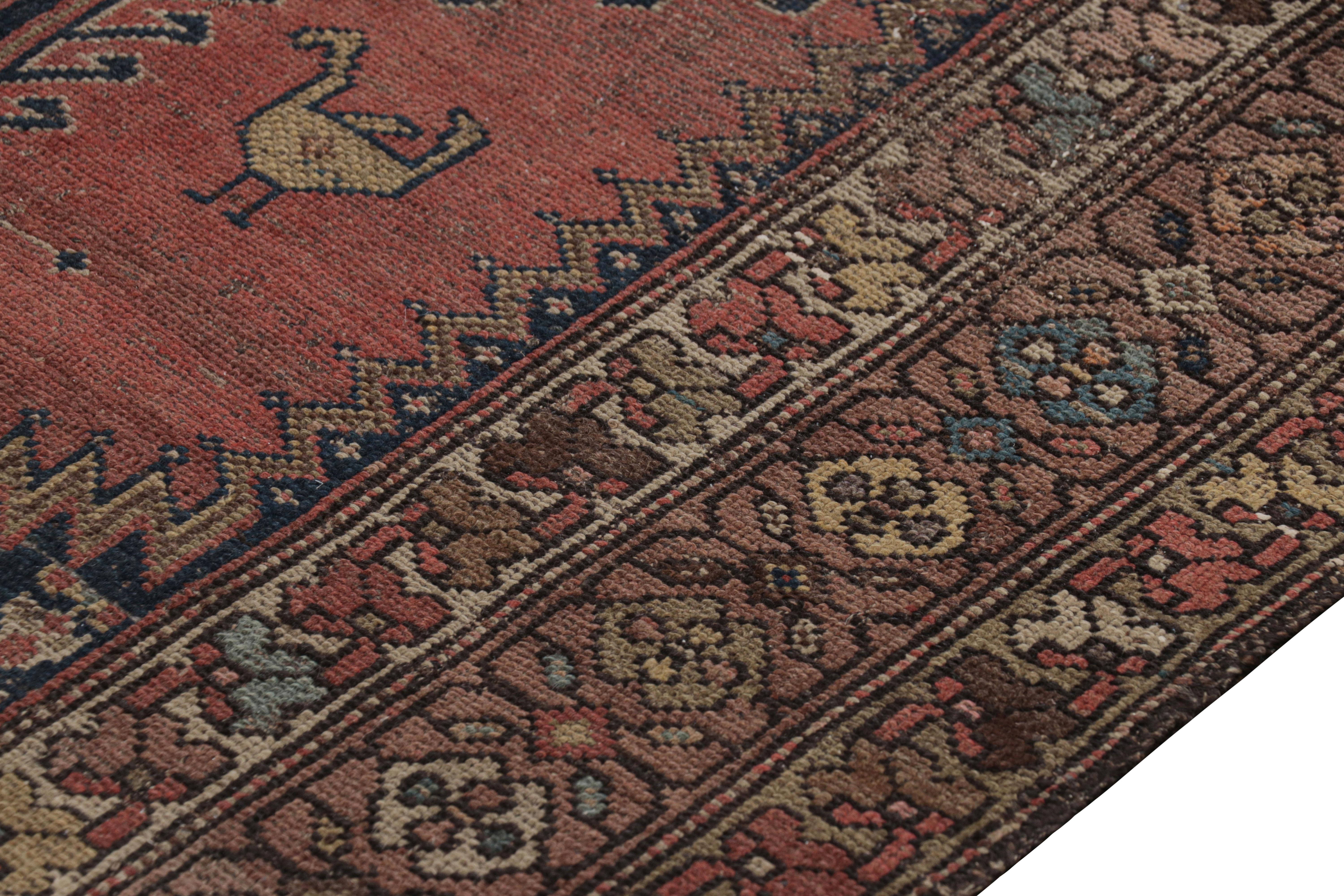 Turkish Antique Hamadan Rug in Blue and Red with Geometric Medallion - Rug & Kilim For Sale