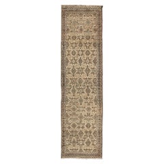 Antique Hamadan Runner in Neutral Warm Tones of Taupe, Brown, L. Brown