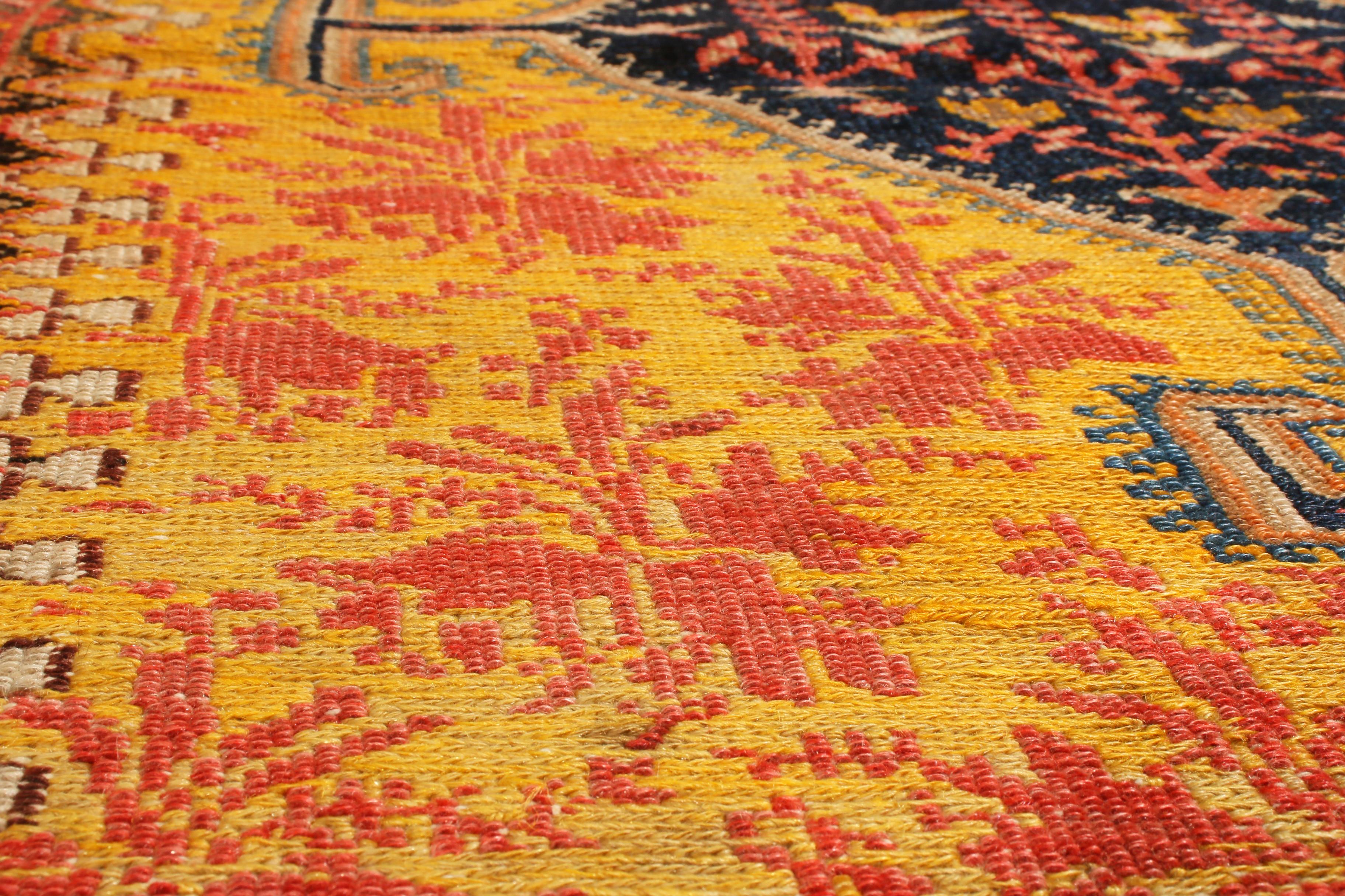 Late 19th Century Antique Hamadan Traditional Yellow Red Wool Persian Floral Rug by Rug & Kilim For Sale