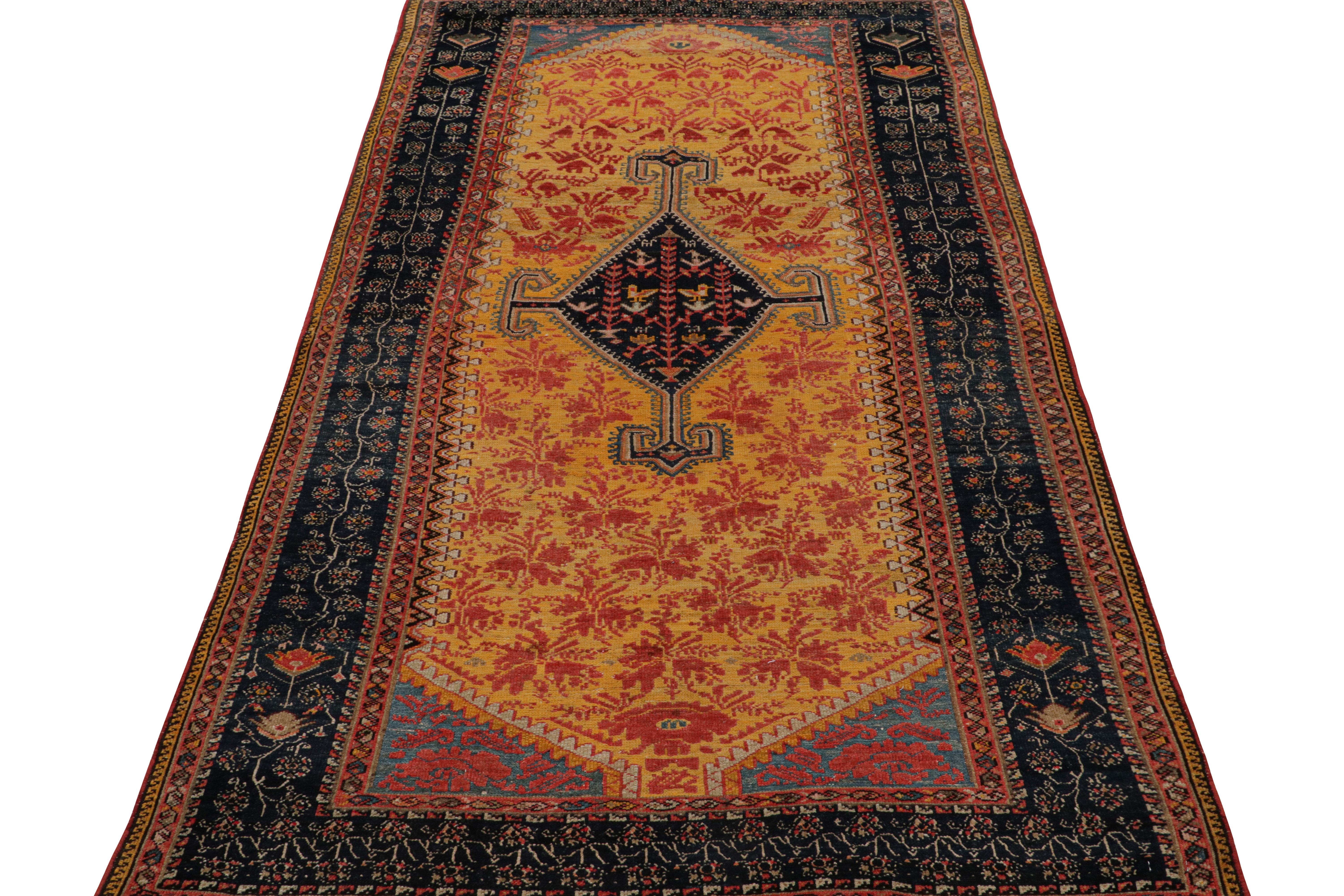 Hand-Knotted Antique Hamadan Traditional Yellow Red Wool Persian Floral Rug by Rug & Kilim For Sale