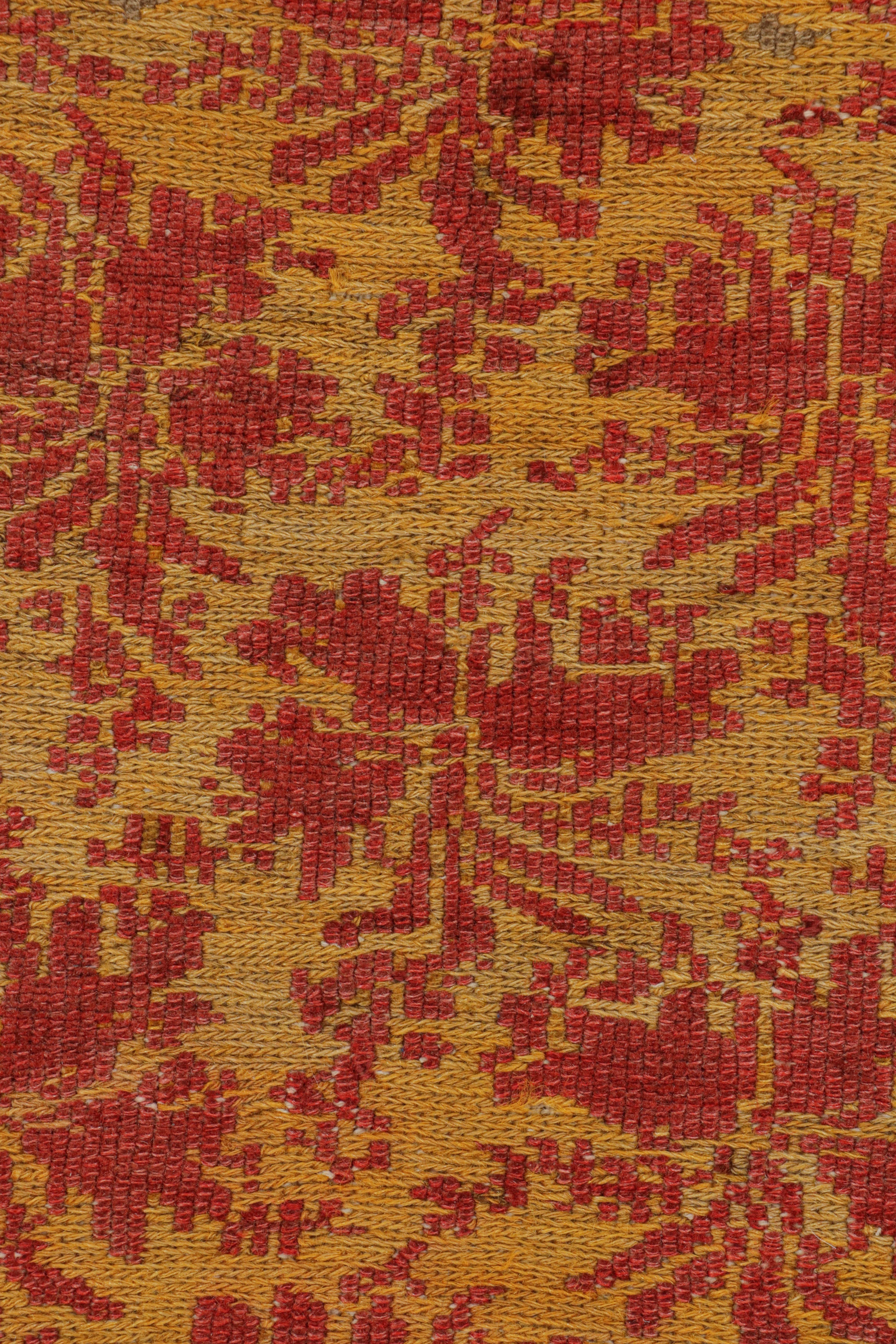 Antique Hamadan Traditional Yellow Red Wool Persian Floral Rug by Rug & Kilim For Sale 1