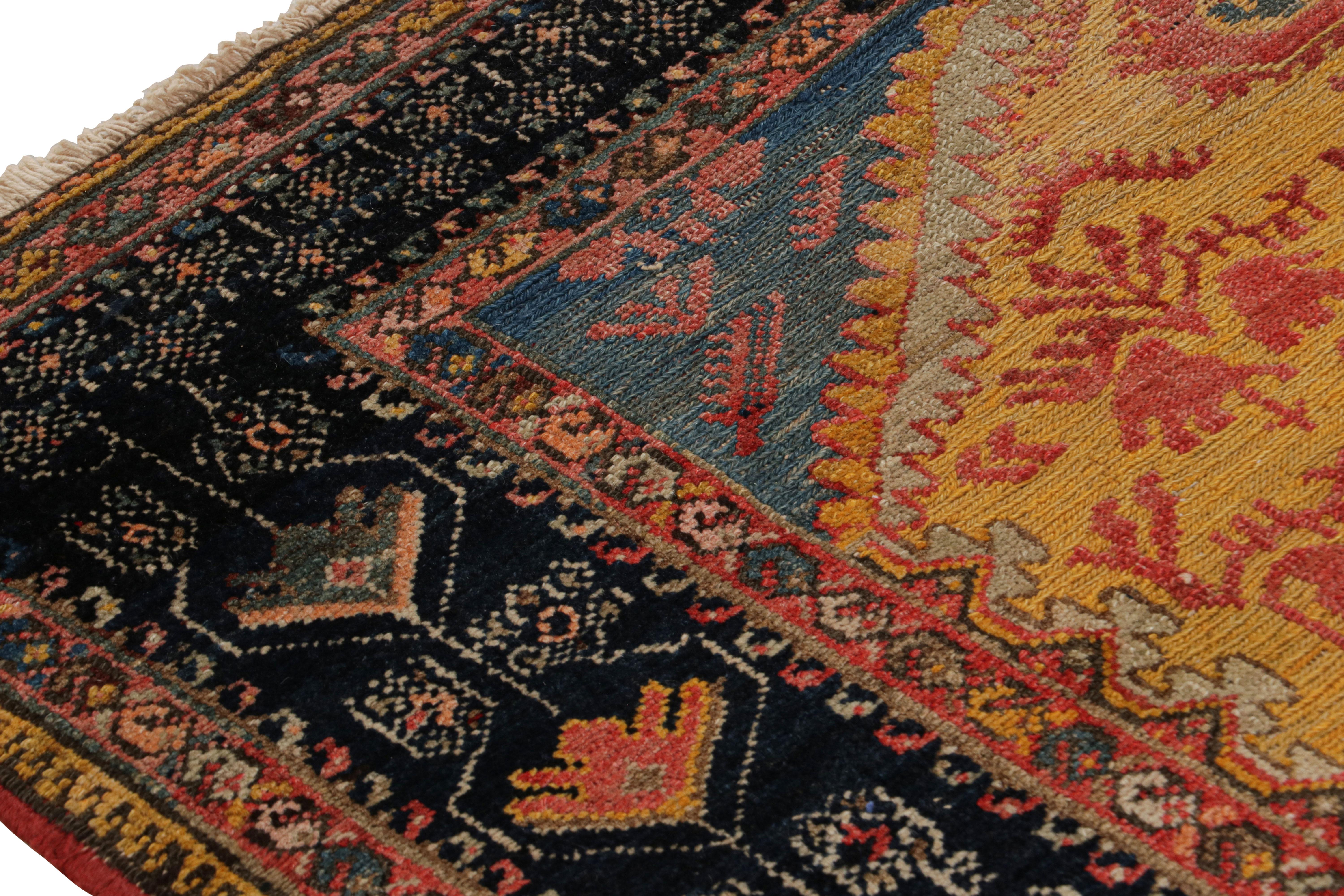 Late 19th Century Antique Hamadan Traditional Yellow Red Wool Persian Floral Rug by Rug & Kilim For Sale