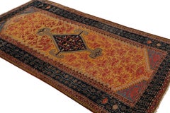 Antique Hamadan Traditional Yellow Red Wool Persian Floral Rug by Rug & Kilim