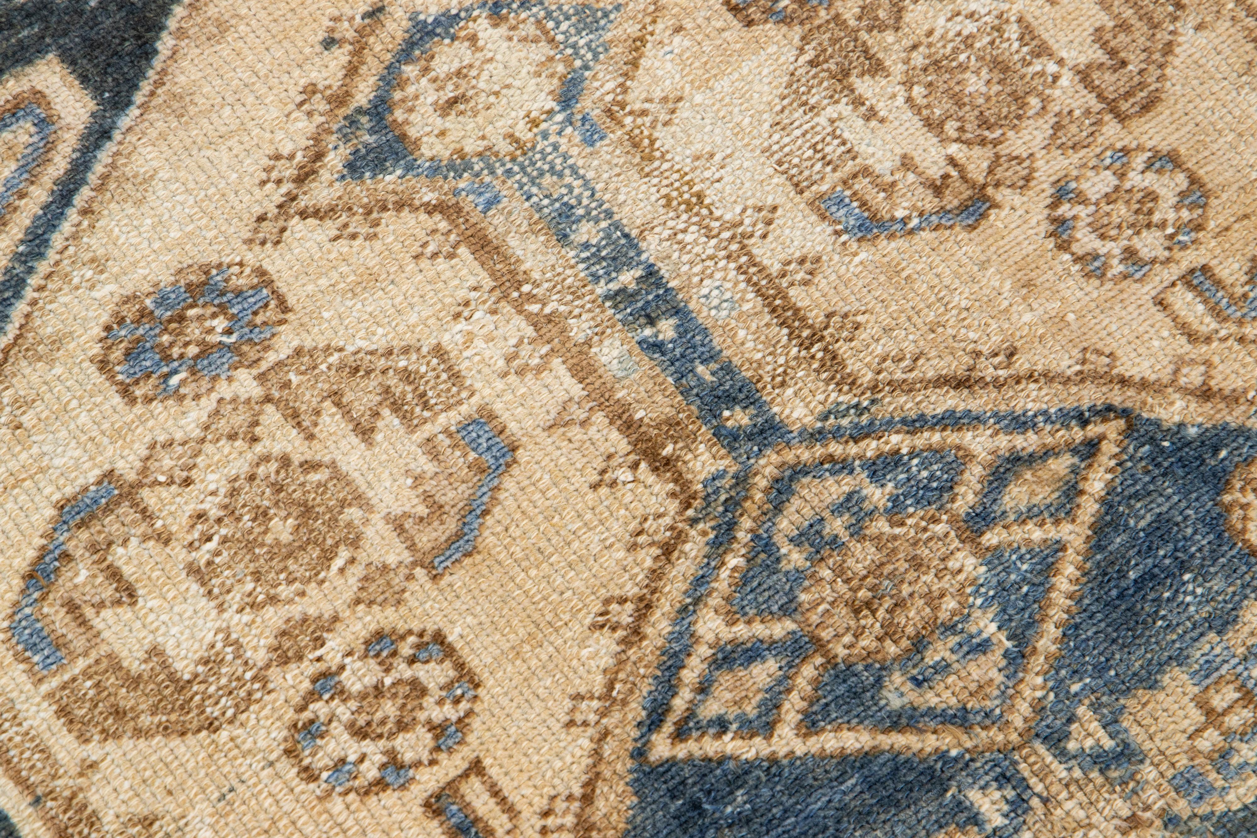 20th Century Antique Hamadan Tribal Wool Rug In Blue and Beige For Sale