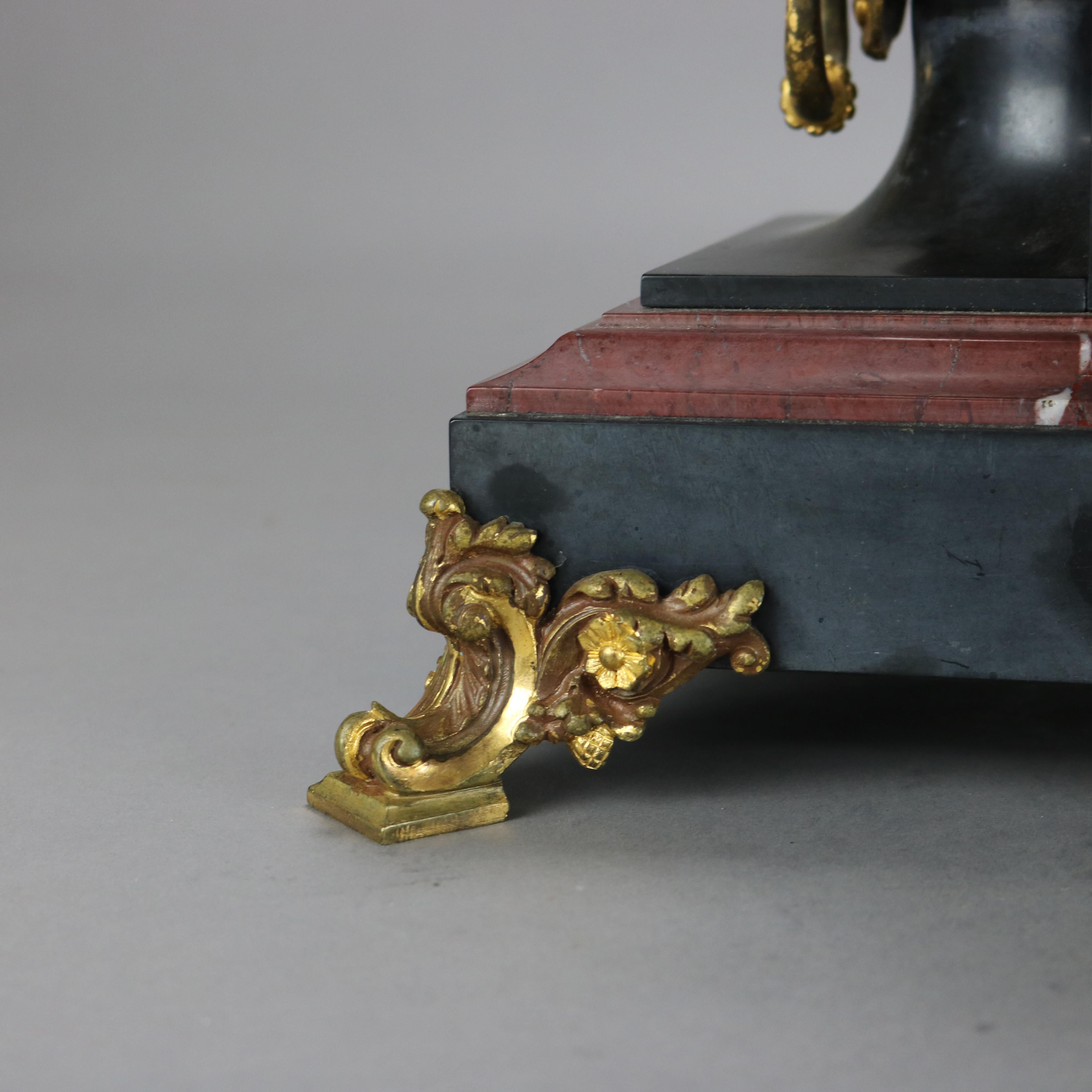 Antique Hamann & Koch Slate, Gilt Bronze & Rouge Marble Two-Piece Mantle Clock For Sale 6
