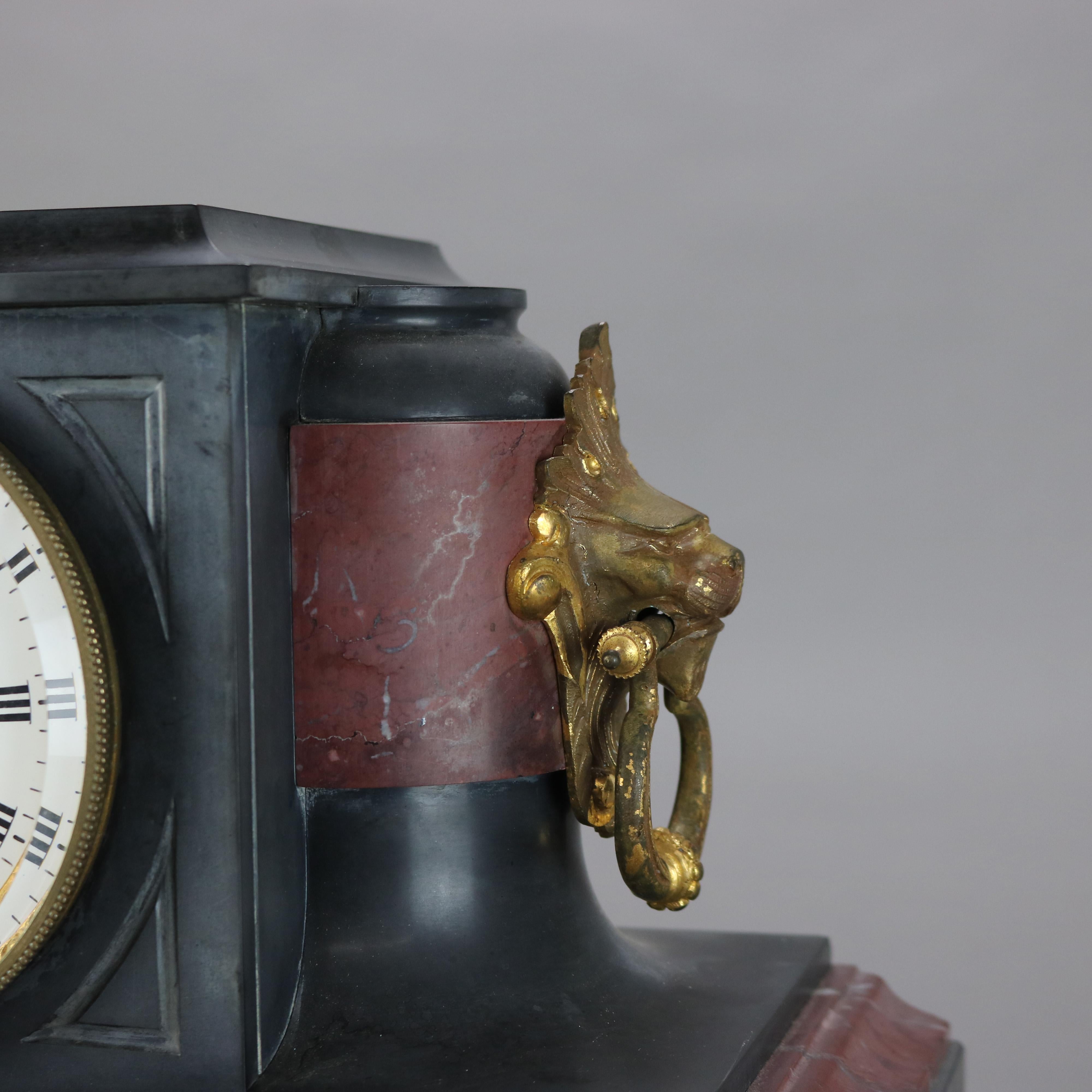 Antique Hamann & Koch Slate, Gilt Bronze & Rouge Marble Two-Piece Mantle Clock For Sale 10