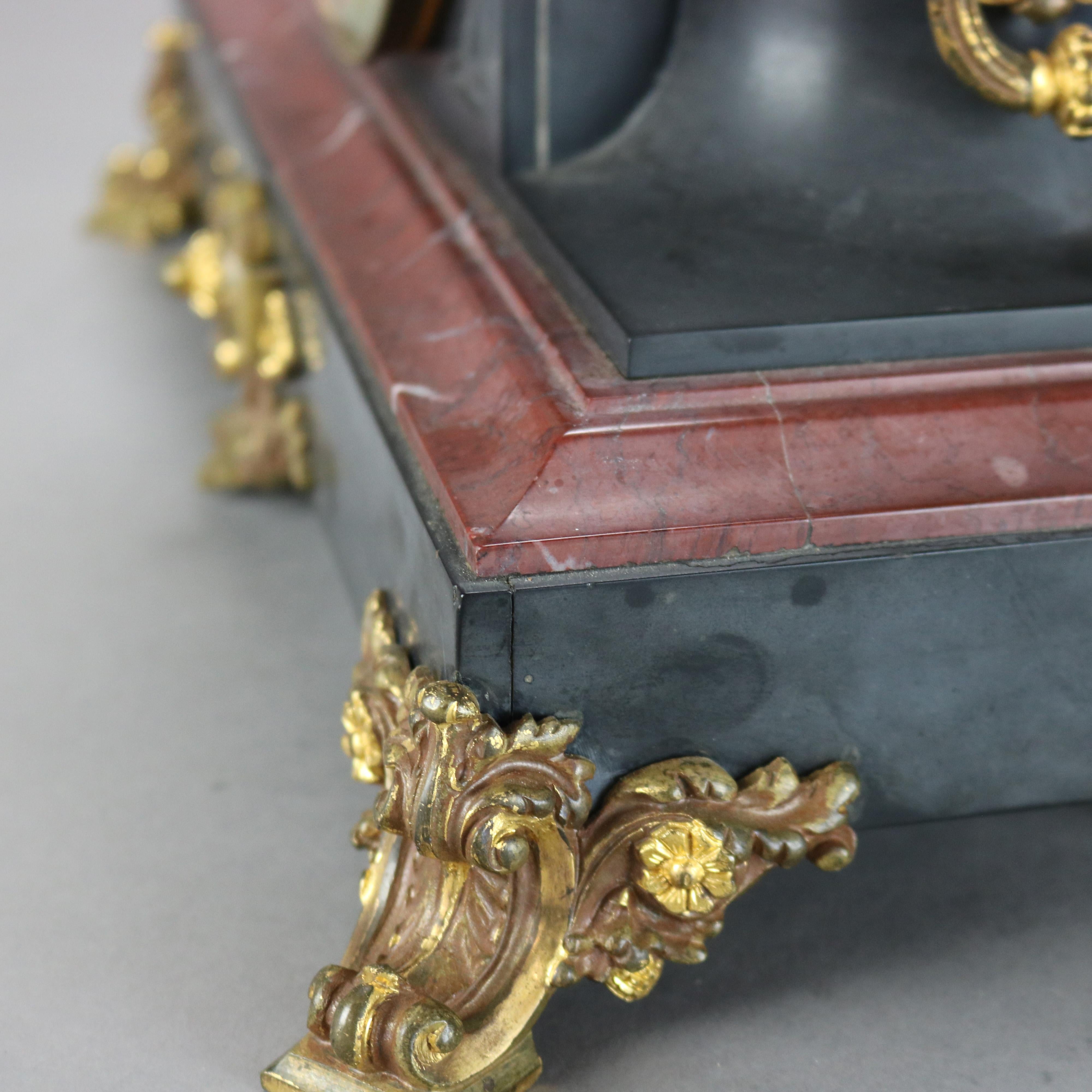 Antique Hamann & Koch Slate, Gilt Bronze & Rouge Marble Two-Piece Mantle Clock For Sale 13