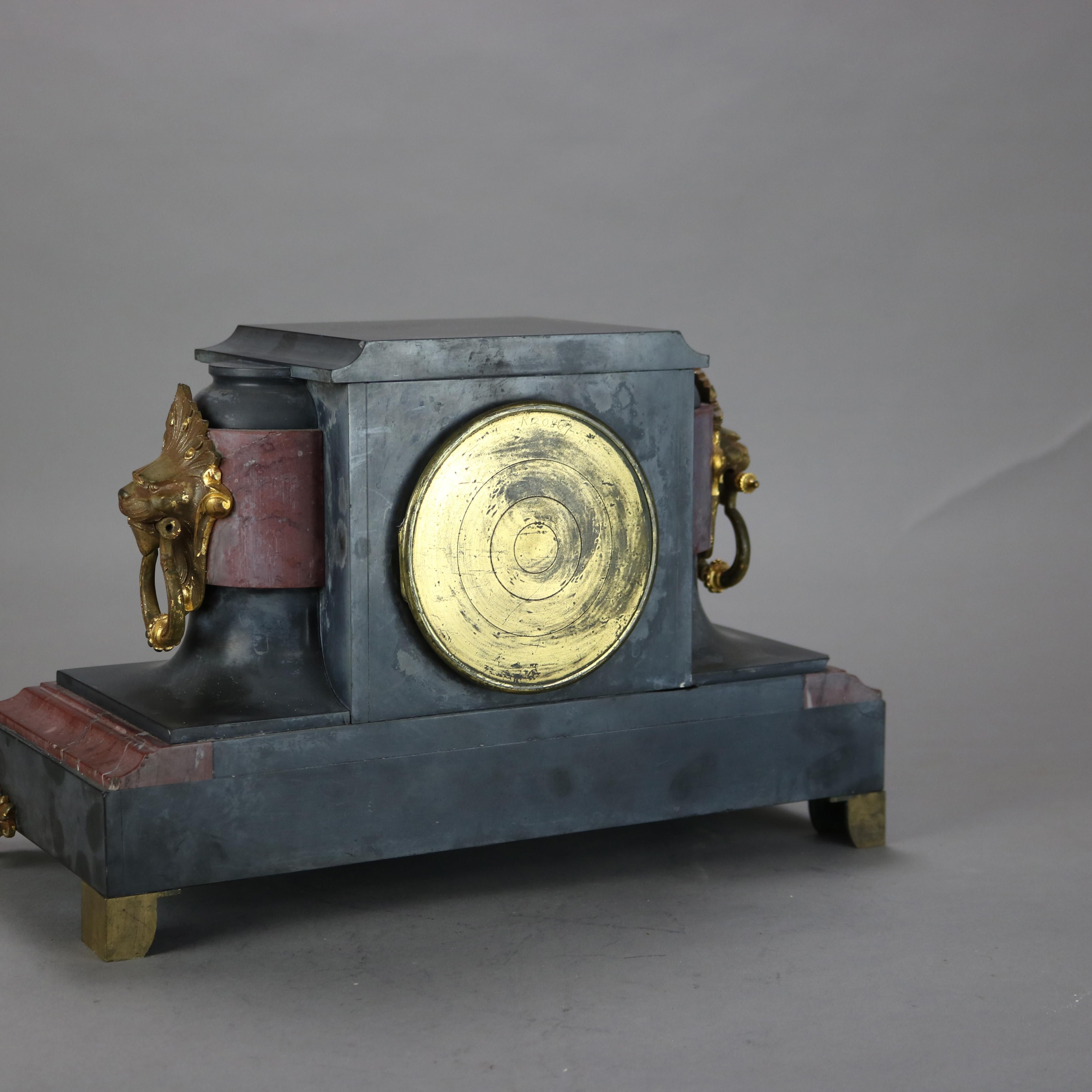 Antique Hamann & Koch Slate, Gilt Bronze & Rouge Marble Two-Piece Mantle Clock For Sale 14