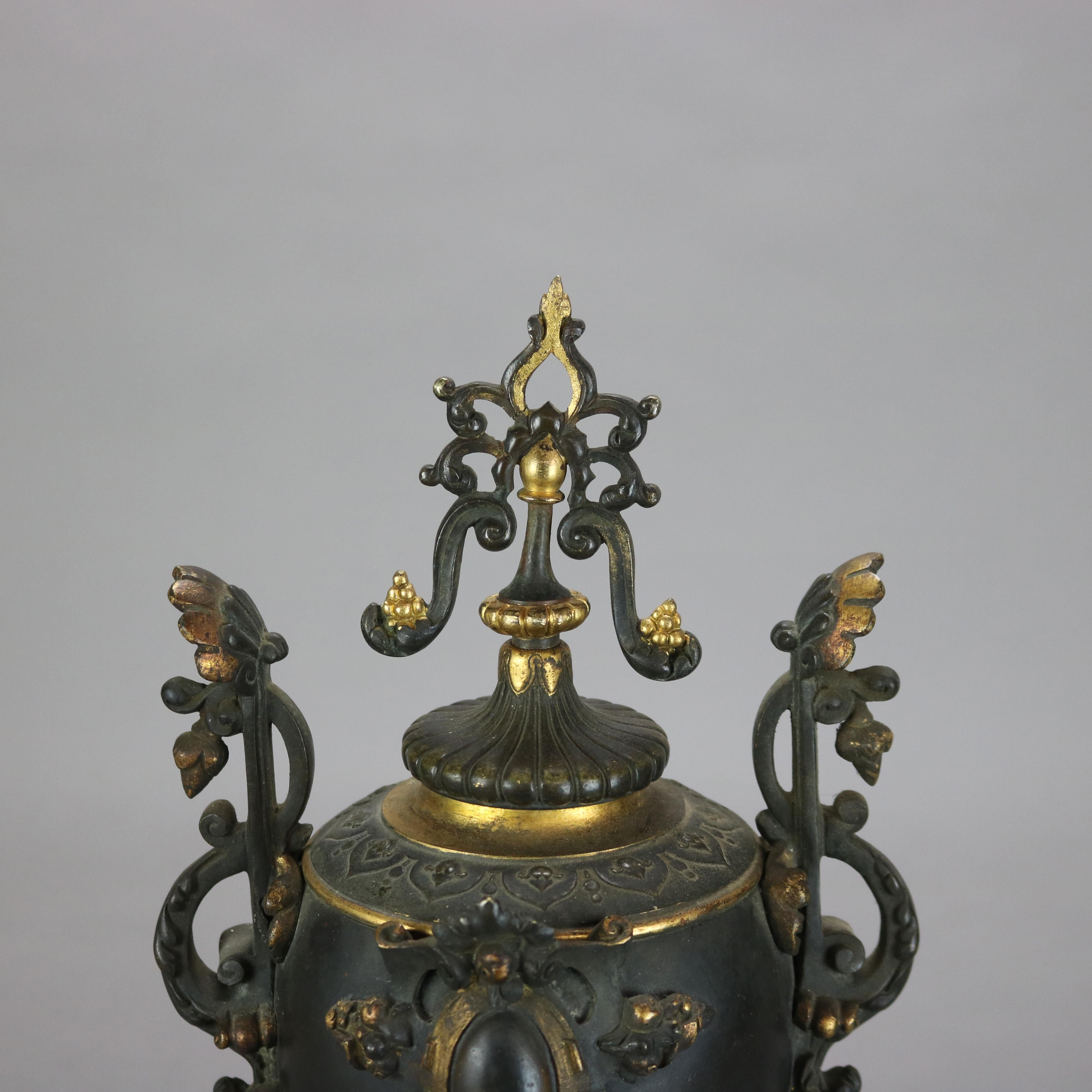 19th Century Antique Hamann & Koch Slate, Gilt Bronze & Rouge Marble Two-Piece Mantle Clock For Sale