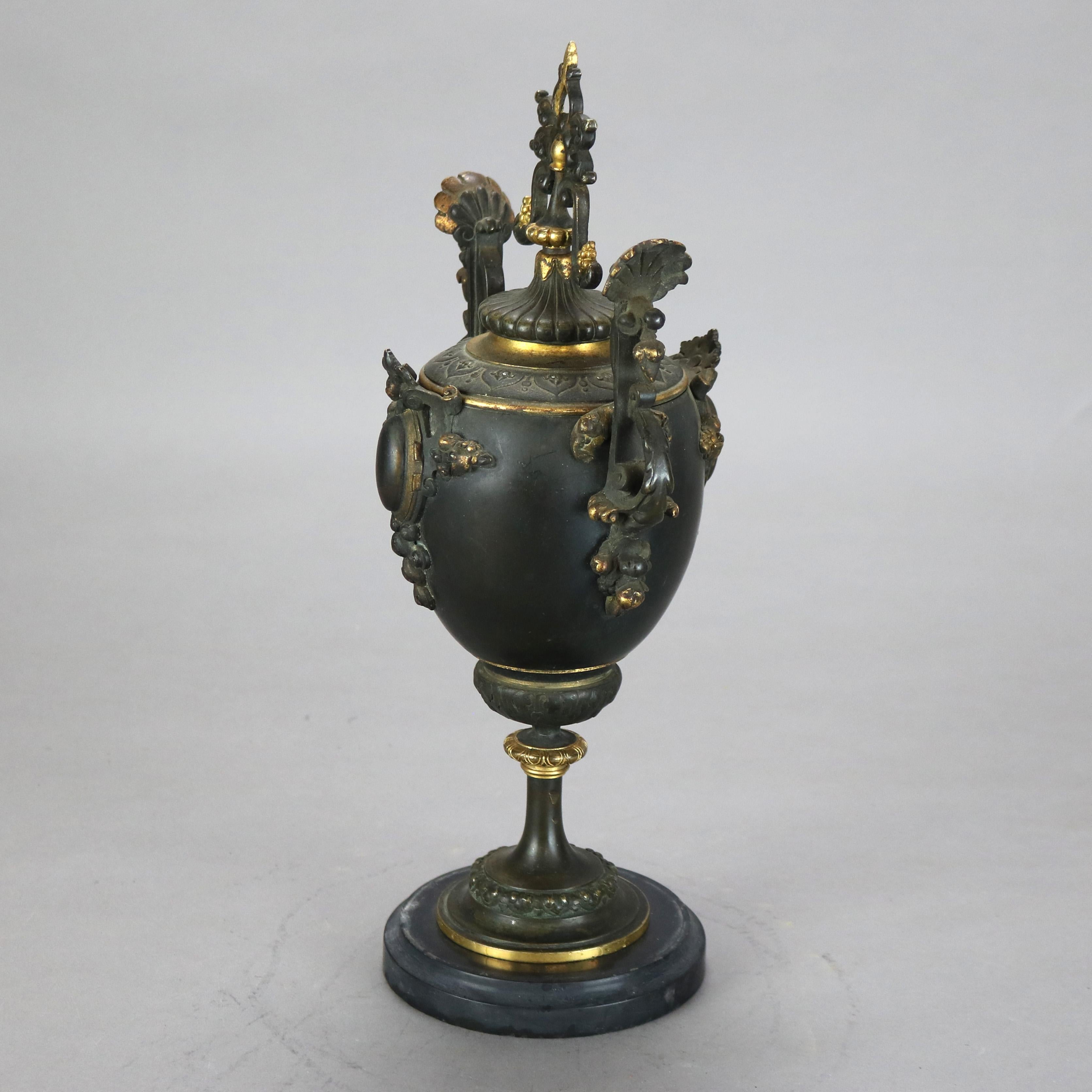 Antique Hamann & Koch Slate, Gilt Bronze & Rouge Marble Two-Piece Mantle Clock For Sale 1