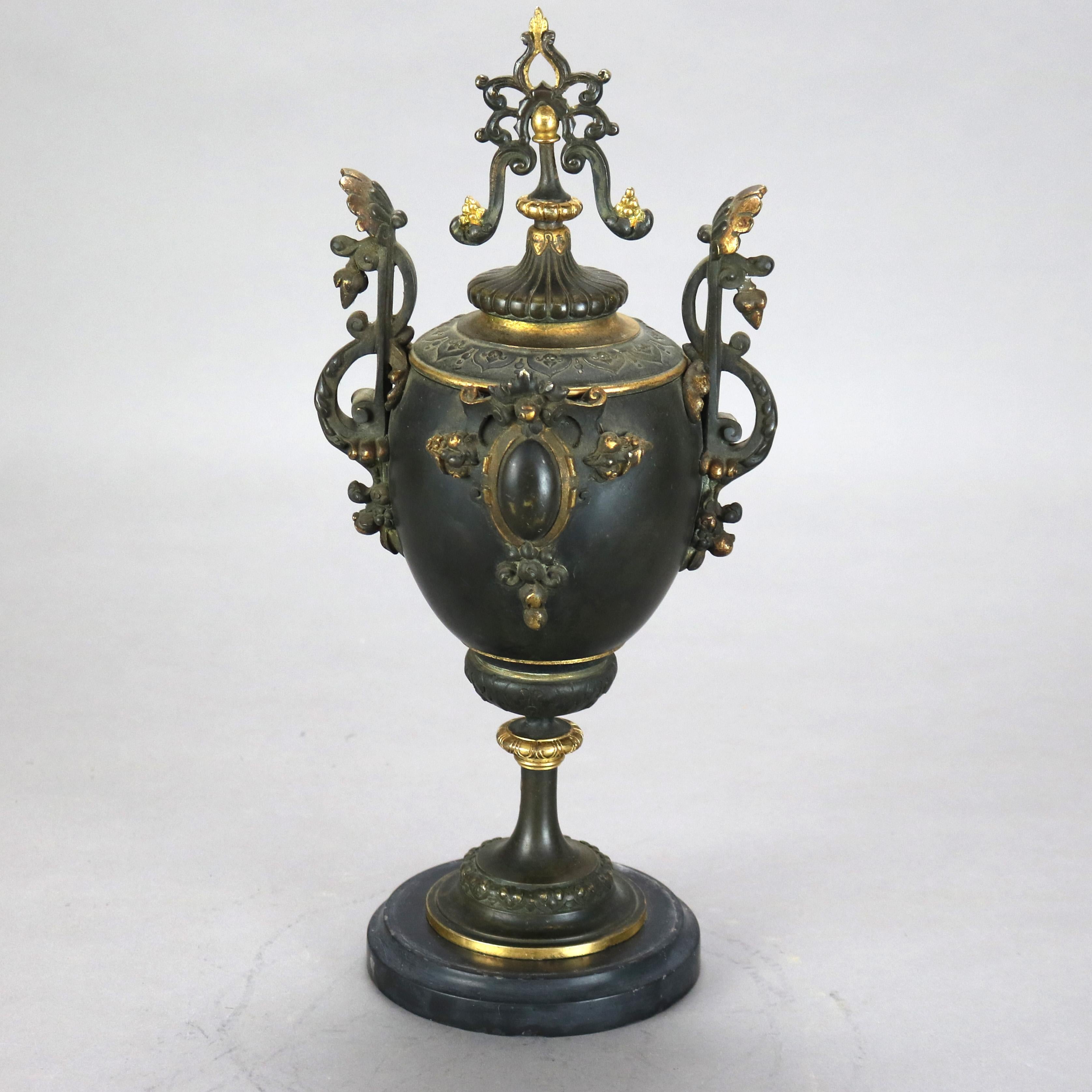 Antique Hamann & Koch Slate, Gilt Bronze & Rouge Marble Two-Piece Mantle Clock For Sale 2