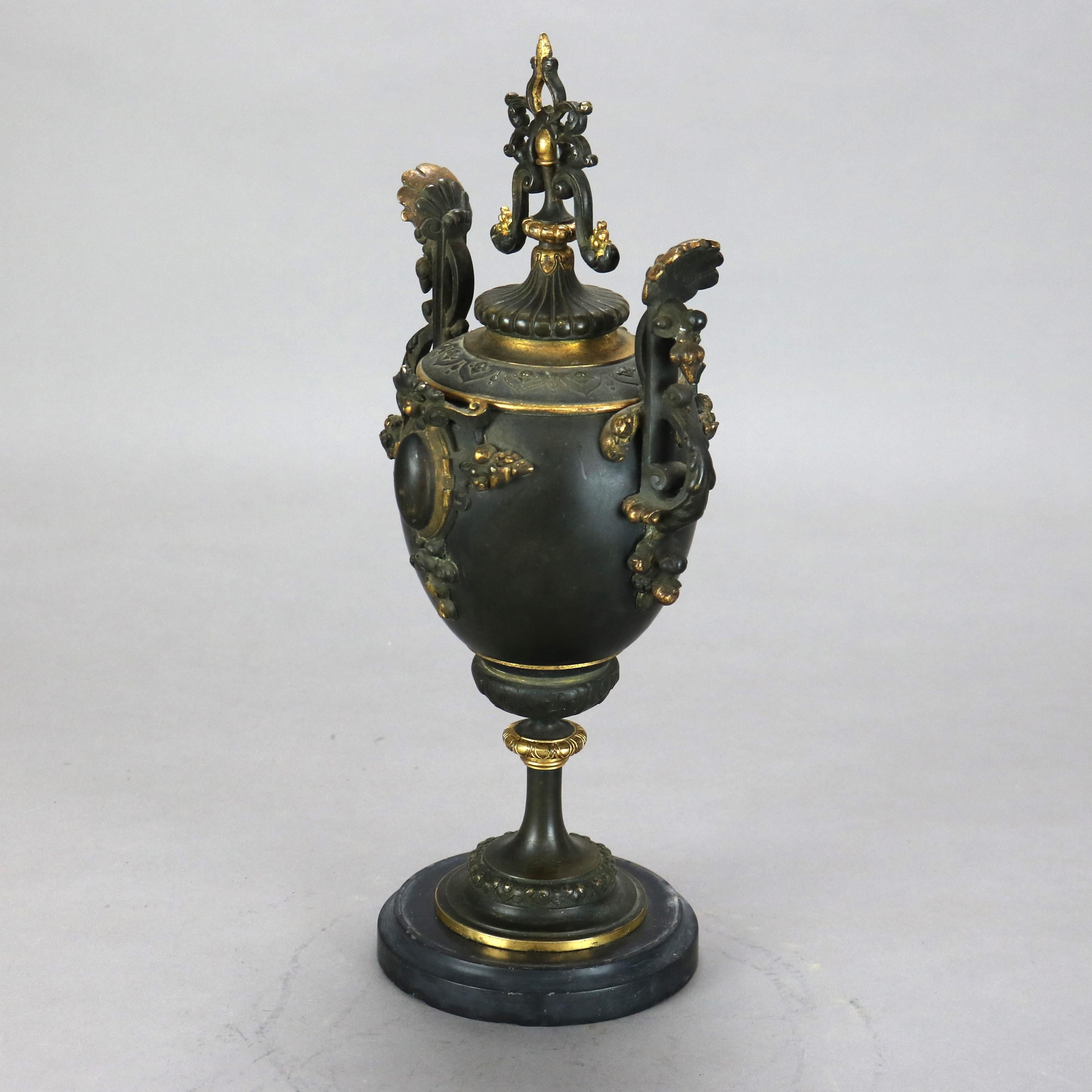 Antique Hamann & Koch Slate, Gilt Bronze & Rouge Marble Two-Piece Mantle Clock For Sale 3