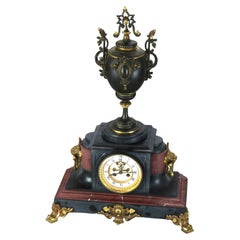 Antique Hamann & Koch Slate, Gilt Bronze & Rouge Marble Two-Piece Mantle Clock