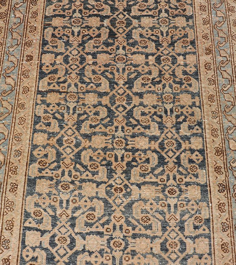 Antique Hamedan Gallery Runner with Herati Design in Dark Gray & Charcoal For Sale 1