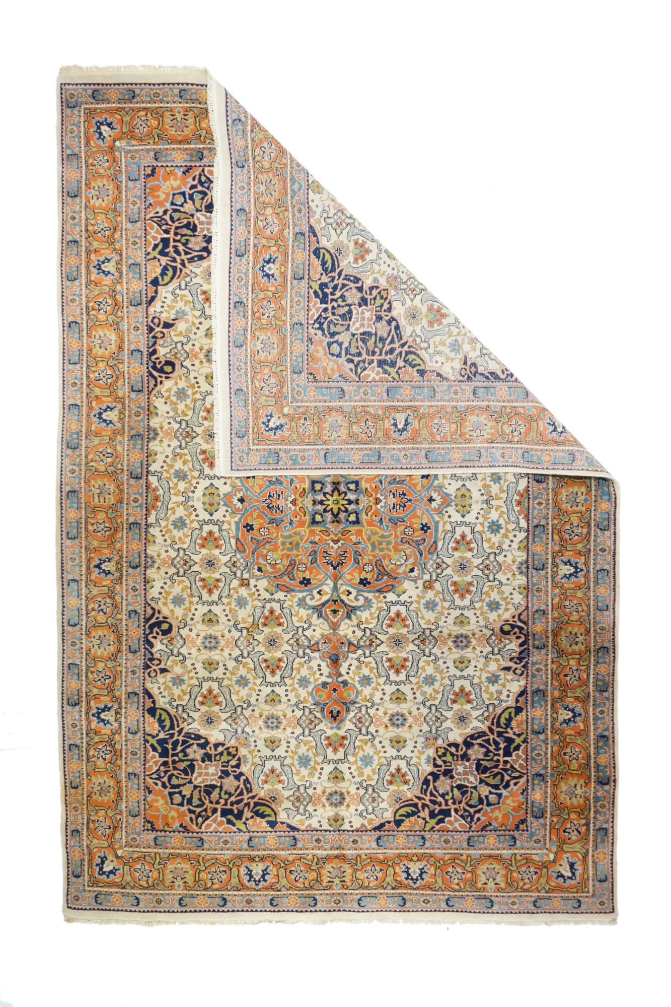 Antique Hamedan Rug 4'1'' x 5'7''. The bulbous rust medallion exhibits palmettes and forked arabesques, with unusual triple pendants, on a sandy field with an allover of small palmettes and dog bone-like leaves, in rows and columns. Navy corners