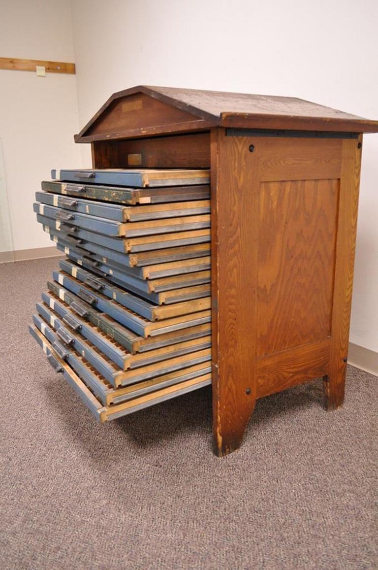 Antique Hamilton 16 Drawer Oak Letterpress Display Printers Type File