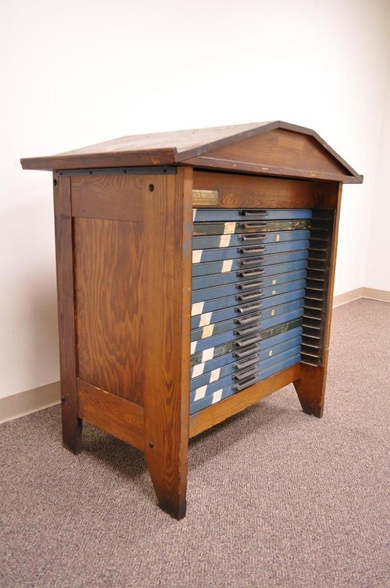 Antique Hamilton 16 Drawer Oak Letterpress Display Printers Type File