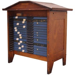 Antique Hamilton 16 Drawer Oak Letterpress Display Printers Type File Cabinet