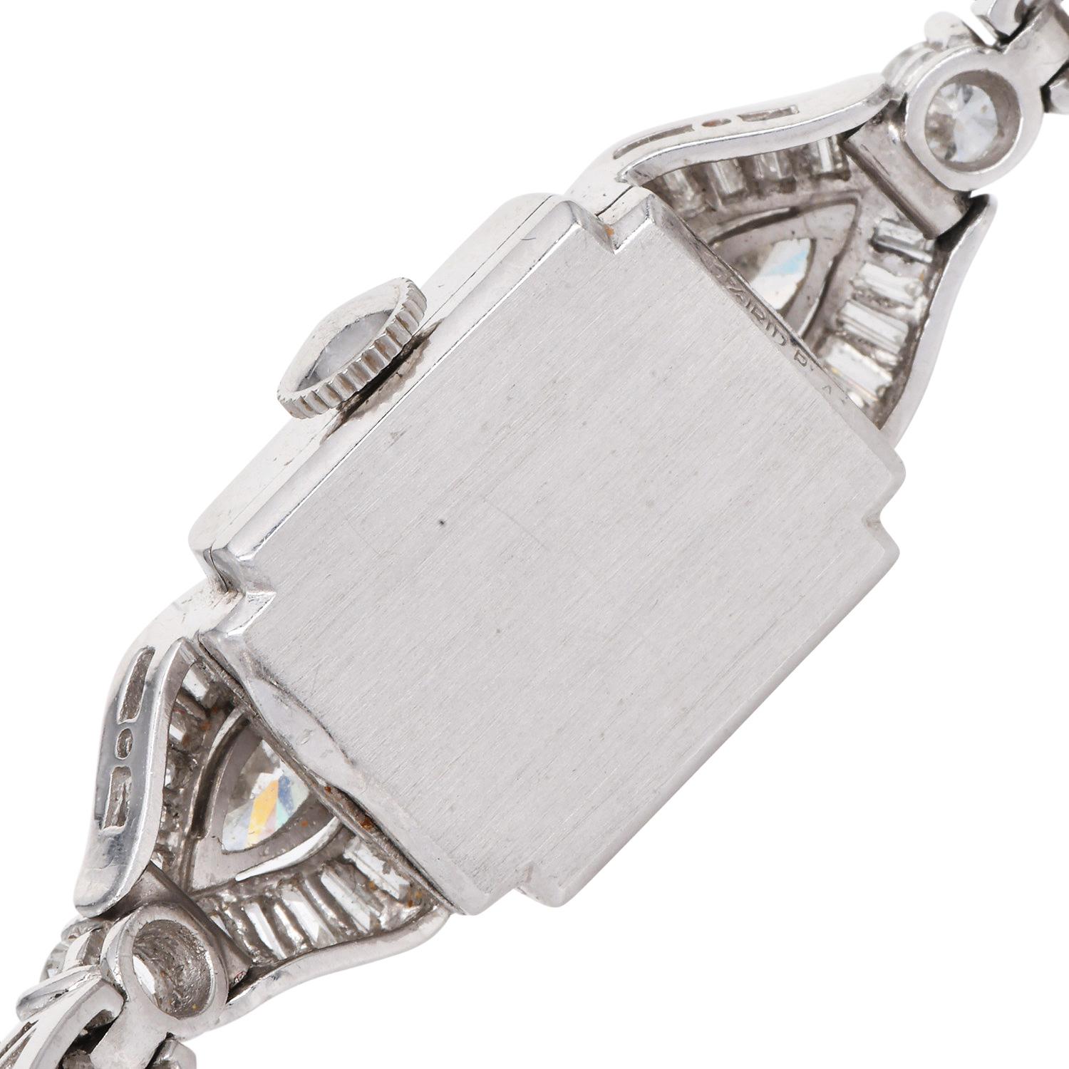 Antico orologio da cocktail da donna Hamilton 4.80cts Diamond Platinum in vendita 2