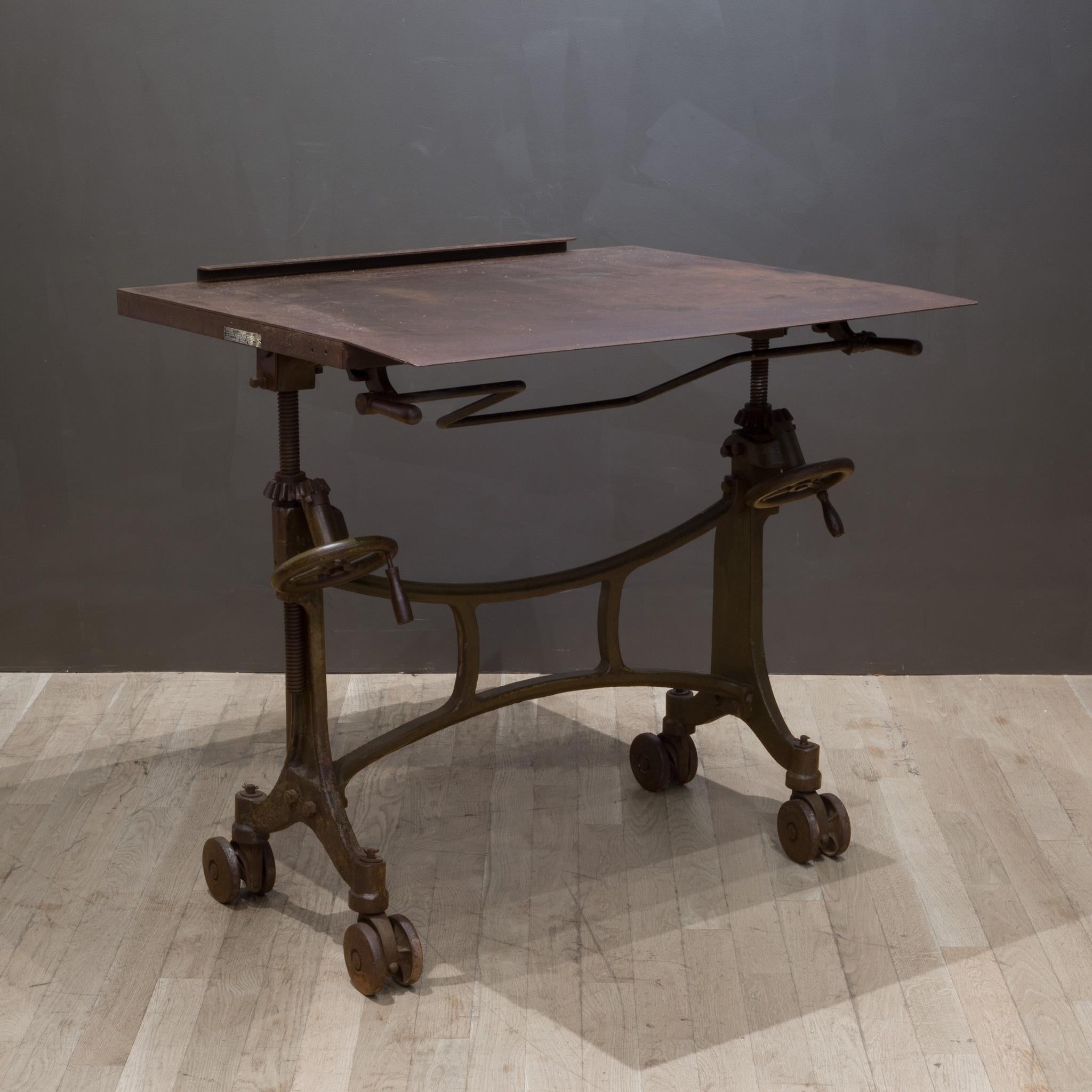 Industrial Antique Hamilton Cast Iron Printer's Drafting Table c.1909