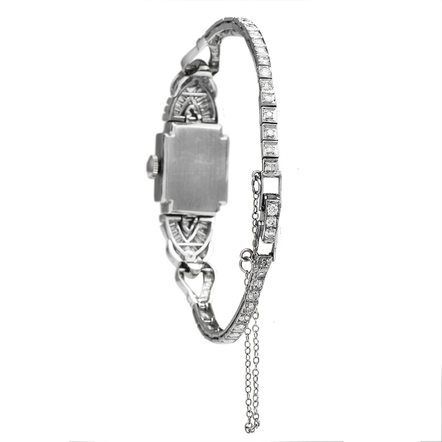 Antike Hamilton Diamant Platin Damen Cocktail Uhr (Retro) im Angebot