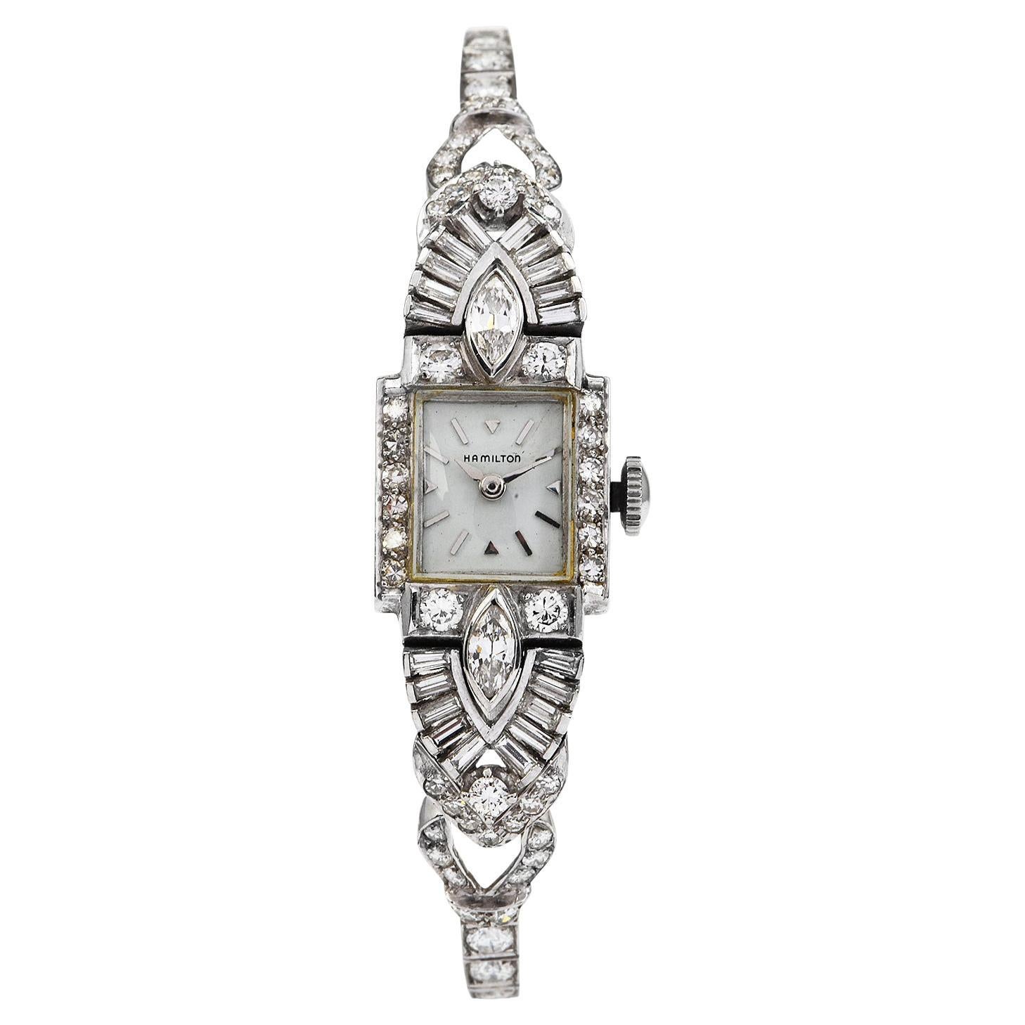 Antique Hamilton Diamond Platinum Ladies Cocktail Watch