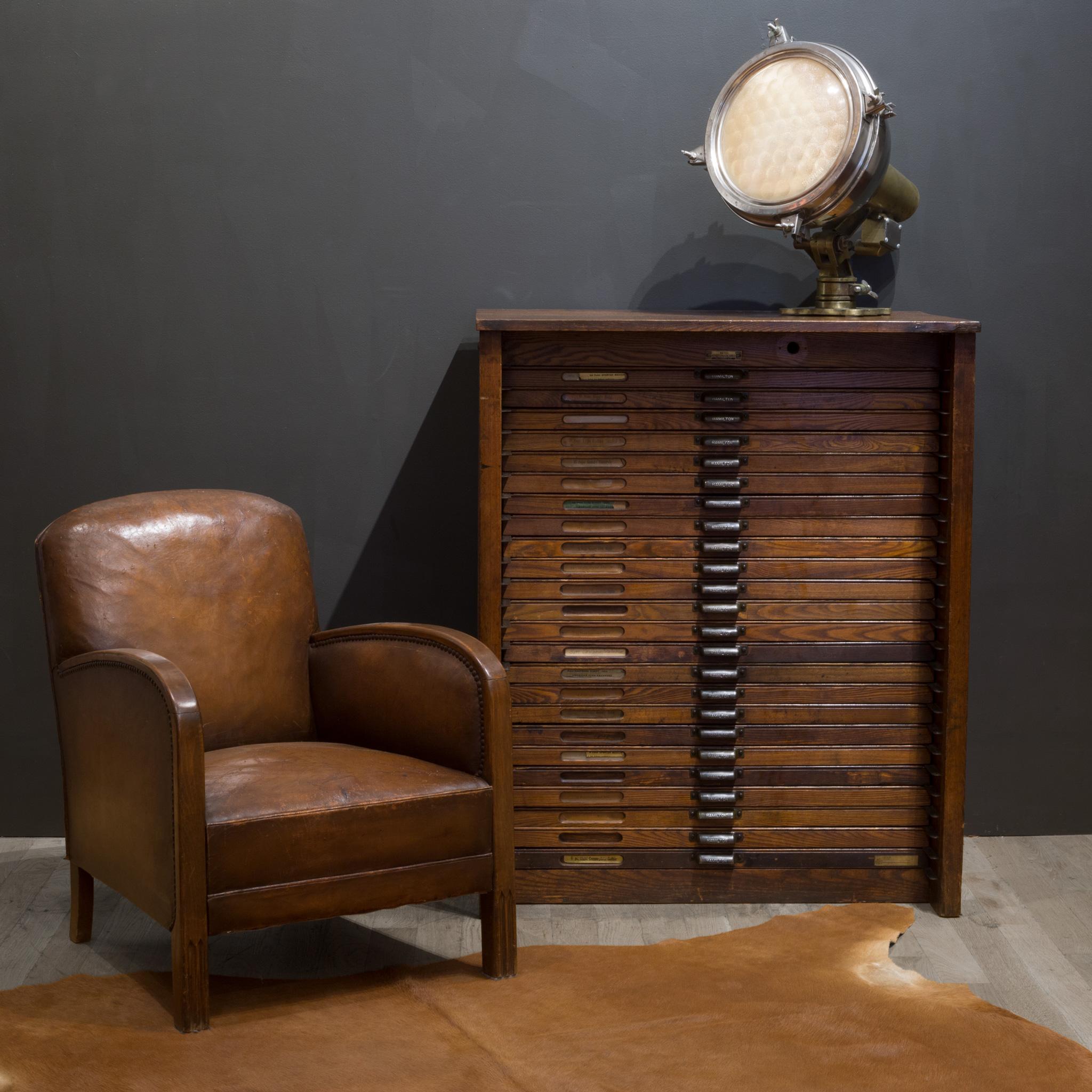 About

An early 20th century typesetter's wooden cabinet by Hamilton Mfg Company with 24 wooden segmented drawers used to house steel typeset letters. Each drawer has original label cutouts and metal pulls. The piece is structurally sound and has