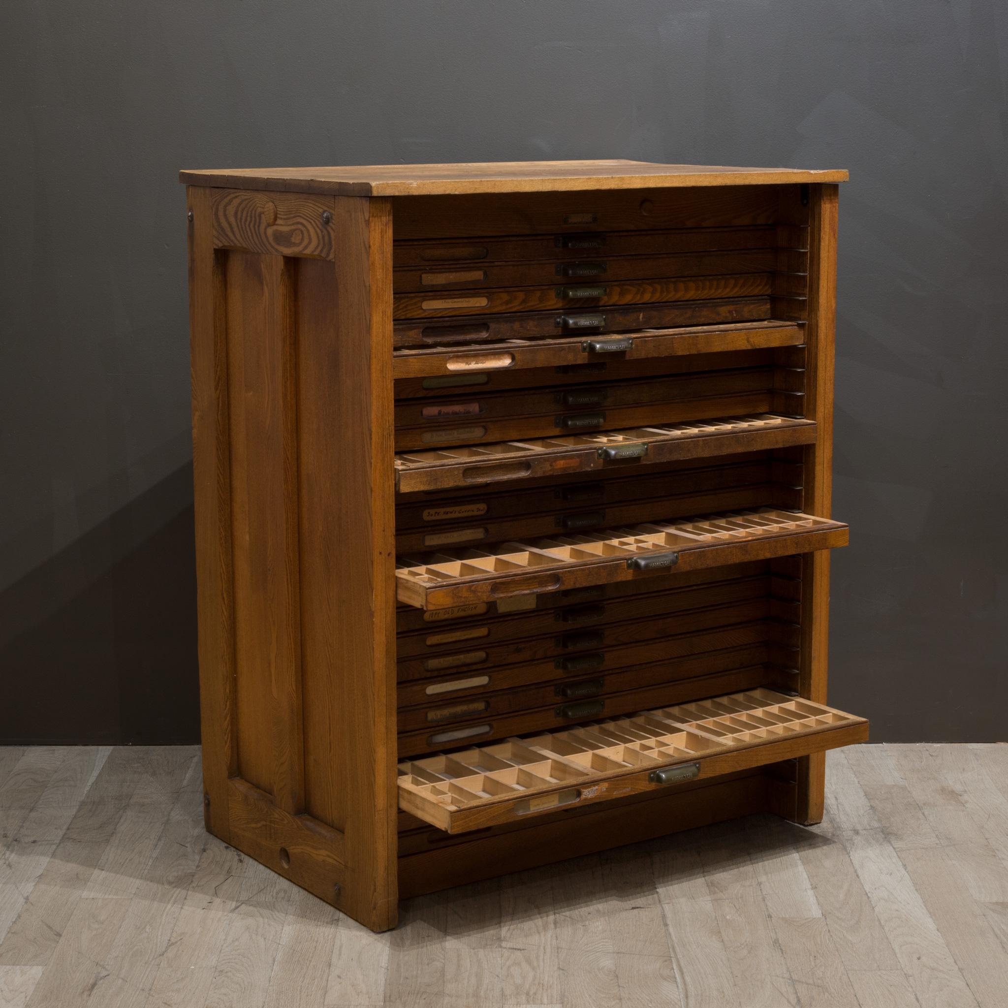 20th Century Antique Hamilton Industrial Typesetter's 24 Drawer Cabinet, C.1920-1930