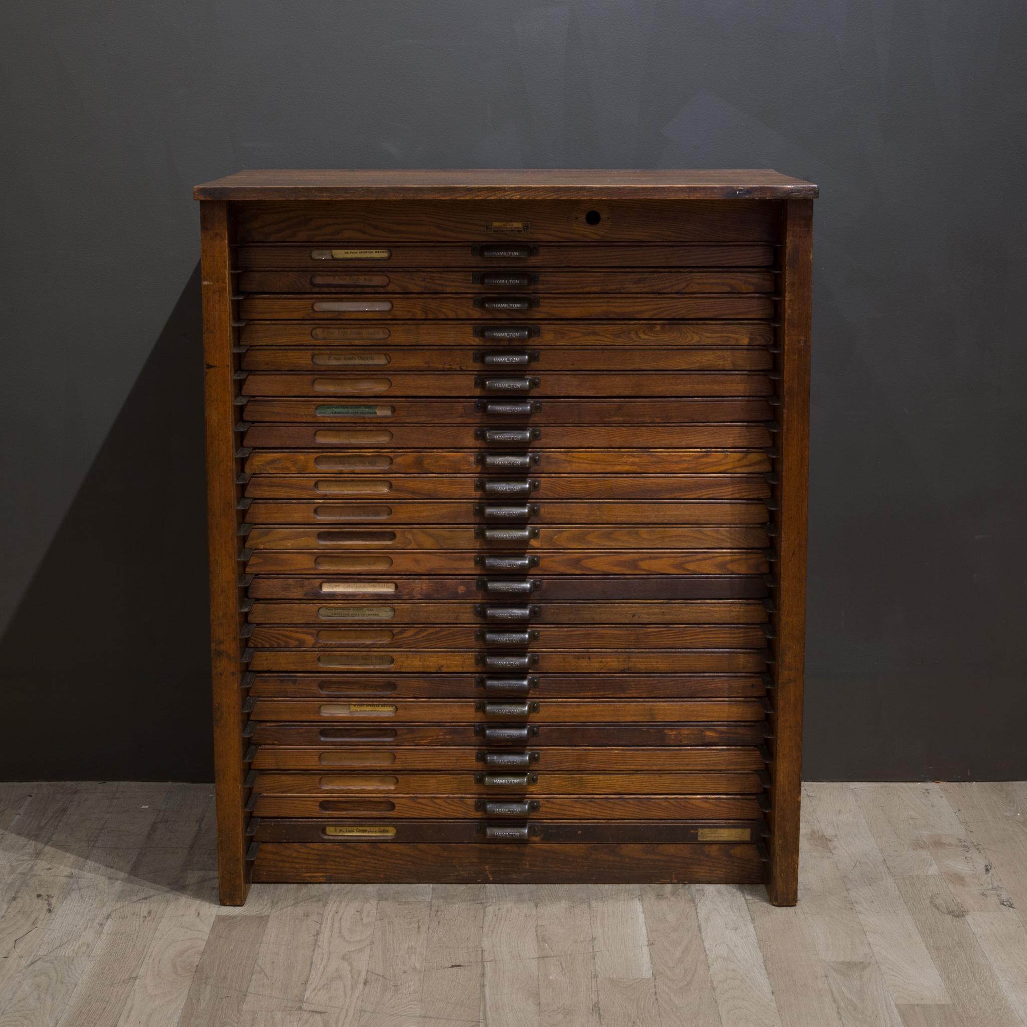 Antique Hamilton Industrial Typesetter's 24 Drawer Cabinet, c.1920-1930