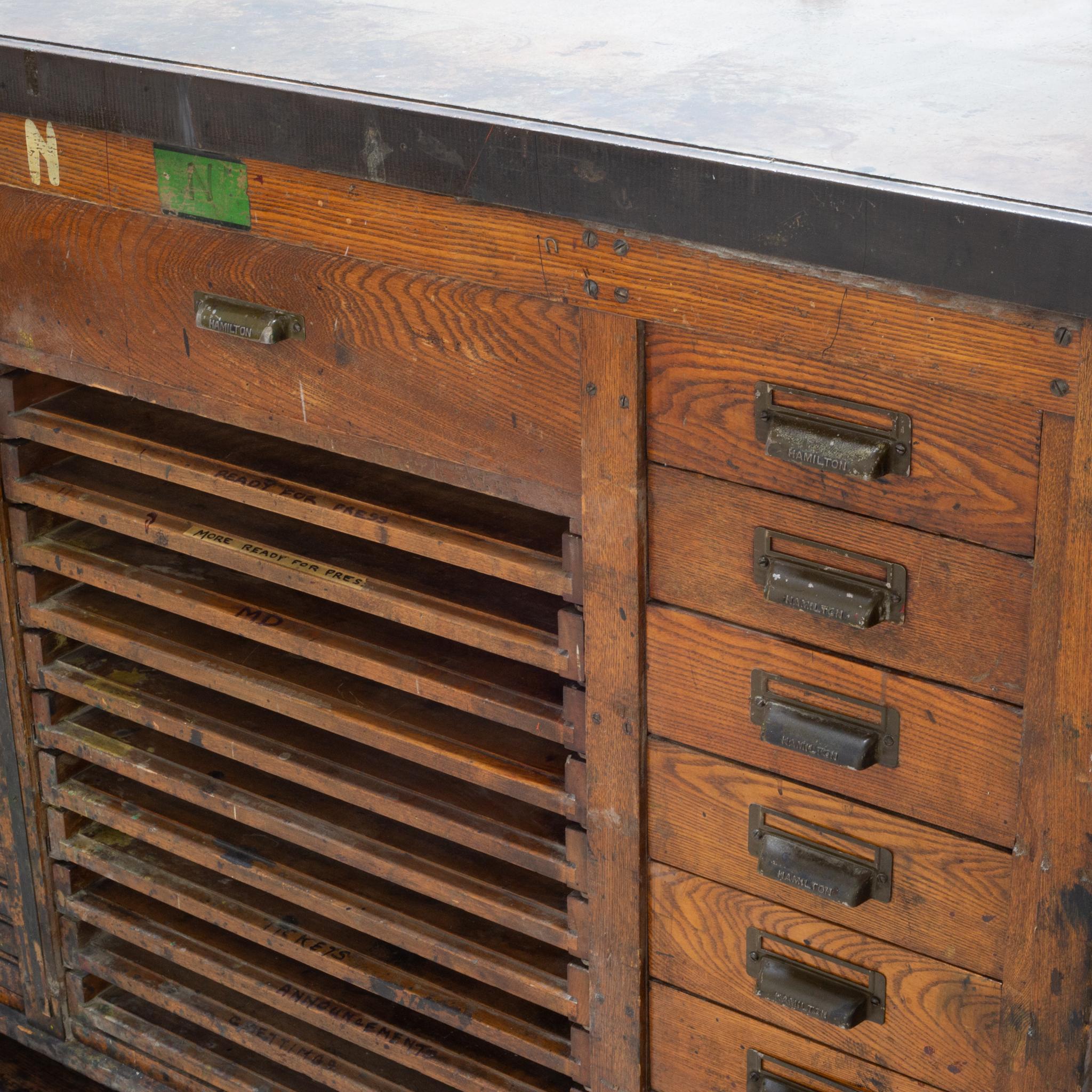 Antique Hamilton Industrial Wood and Iron Printer's Typeset Workbench circa 1920 1