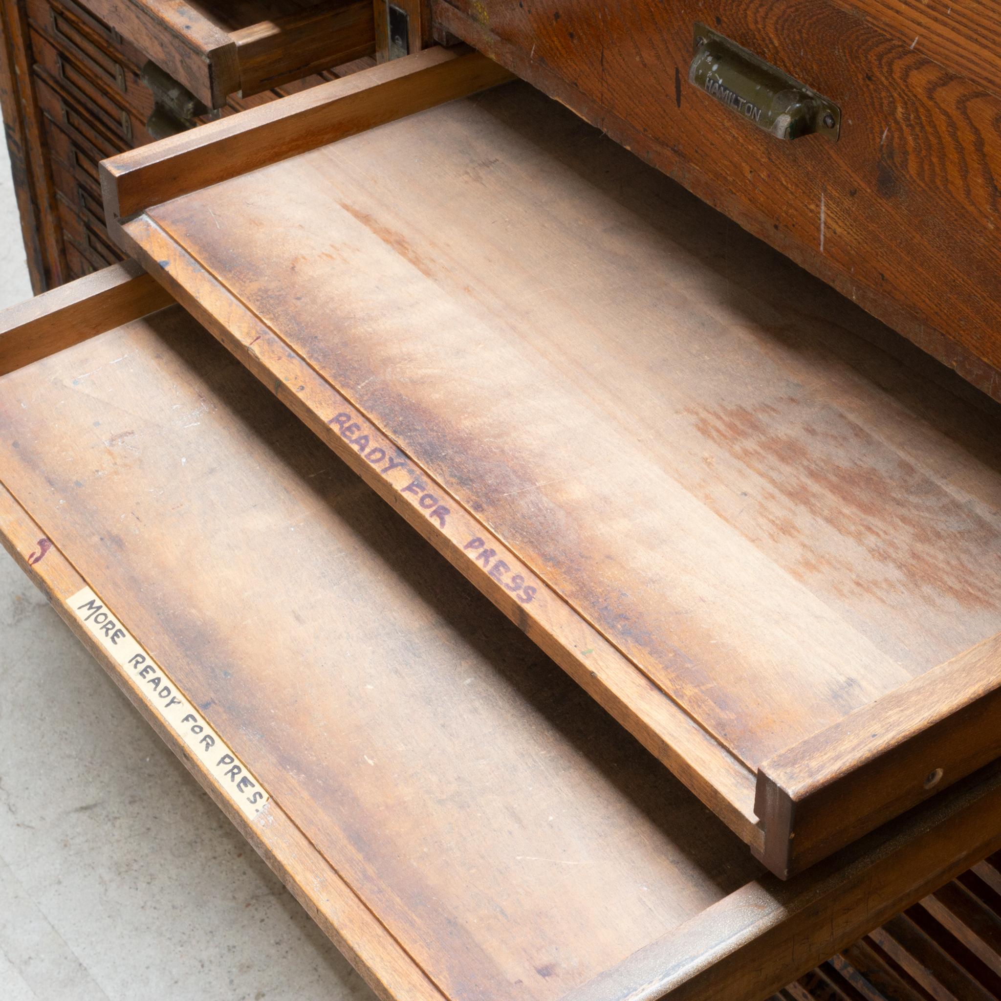 Antique Hamilton Industrial Wood and Iron Printer's Typeset Workbench circa 1920 5