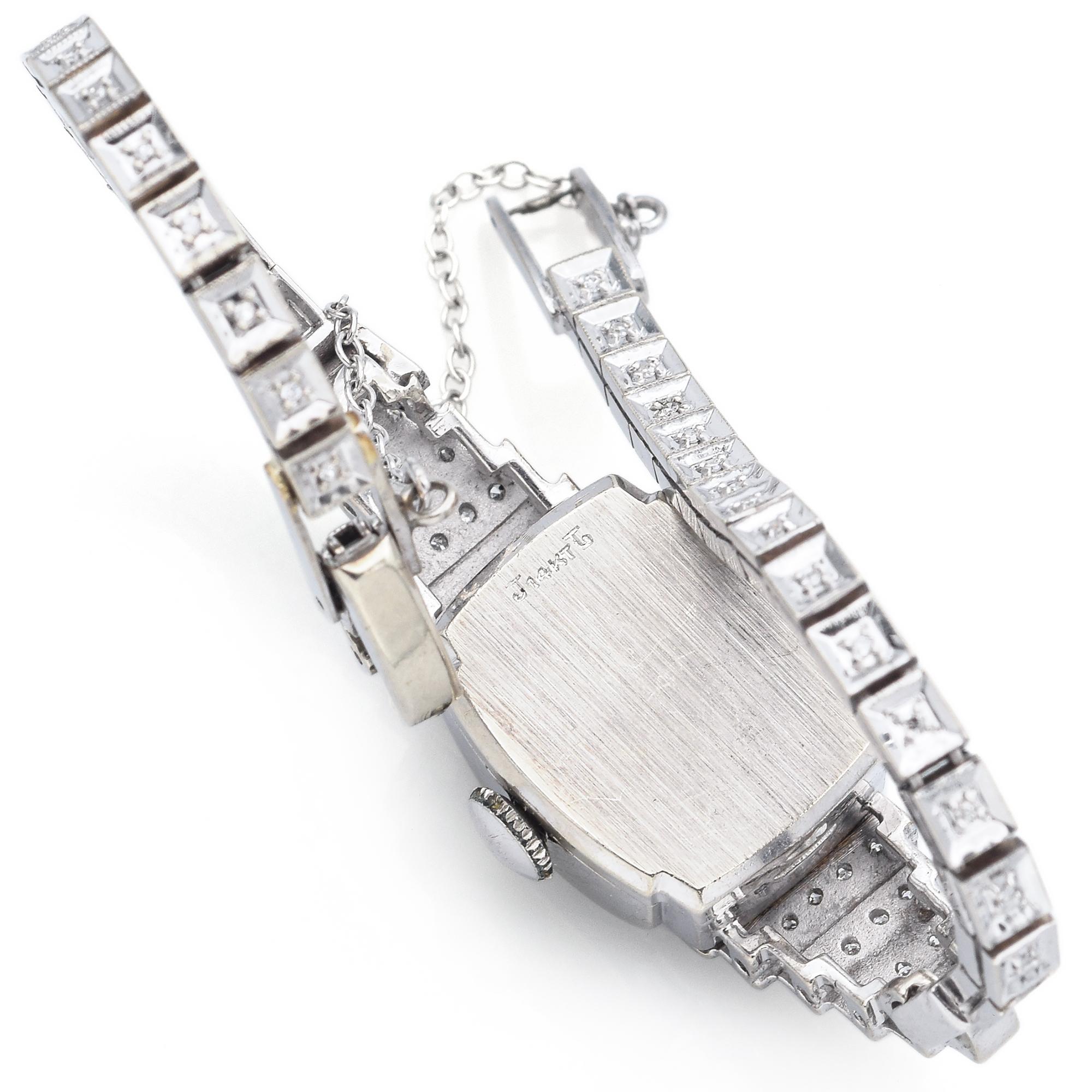 Round Cut Antique Hamilton Ladies 0.41 TCW Diamond White Gold Hand Wind Wristwatch