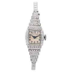 Antique Hamilton Ladies 0.41 TCW Diamond White Gold Hand Wind Wristwatch