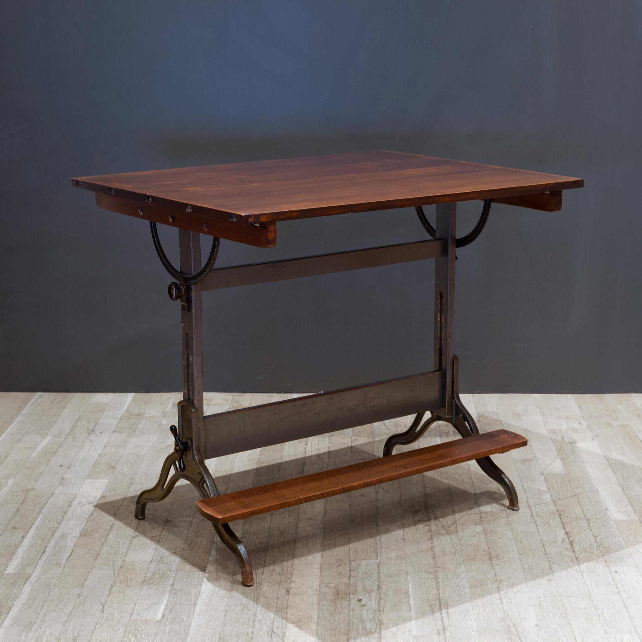 Industrial Antique Hamilton Mfg. Co. Drafting Table with Footrest c.1930 For Sale