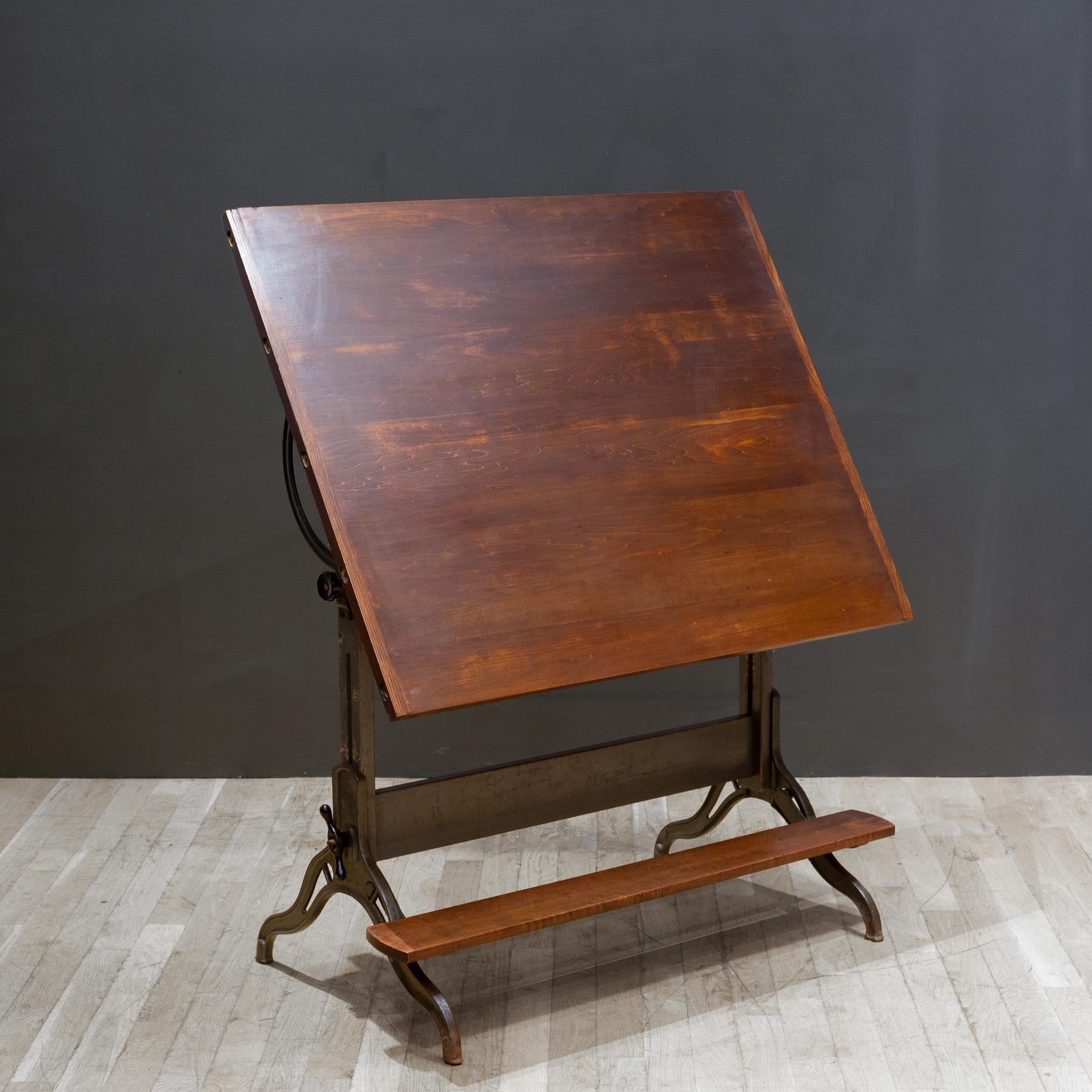 American Antique Hamilton Mfg. Co. Drafting Table with Footrest c.1930 For Sale