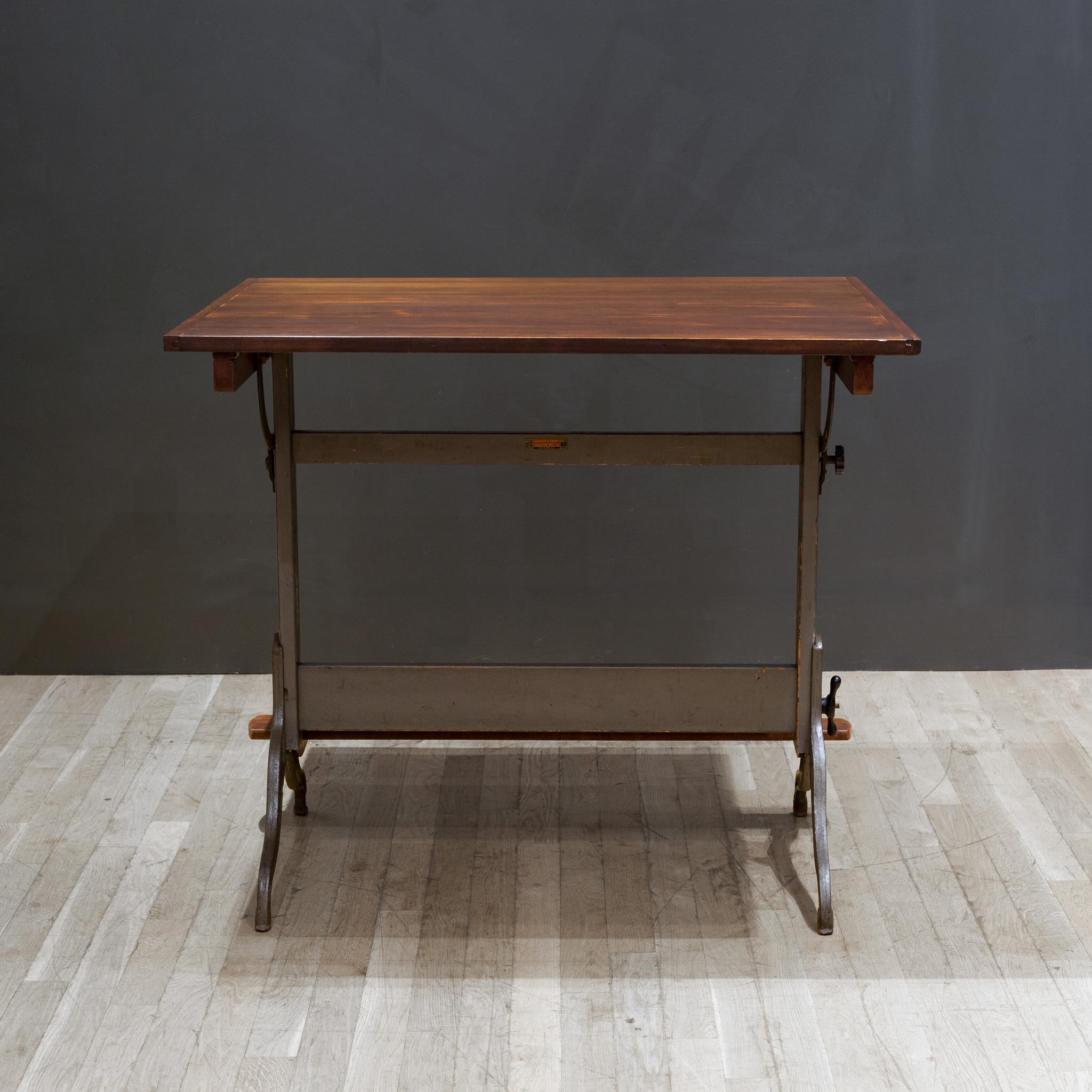 Steel Antique Hamilton Mfg. Co. Drafting Table with Footrest c.1930 For Sale