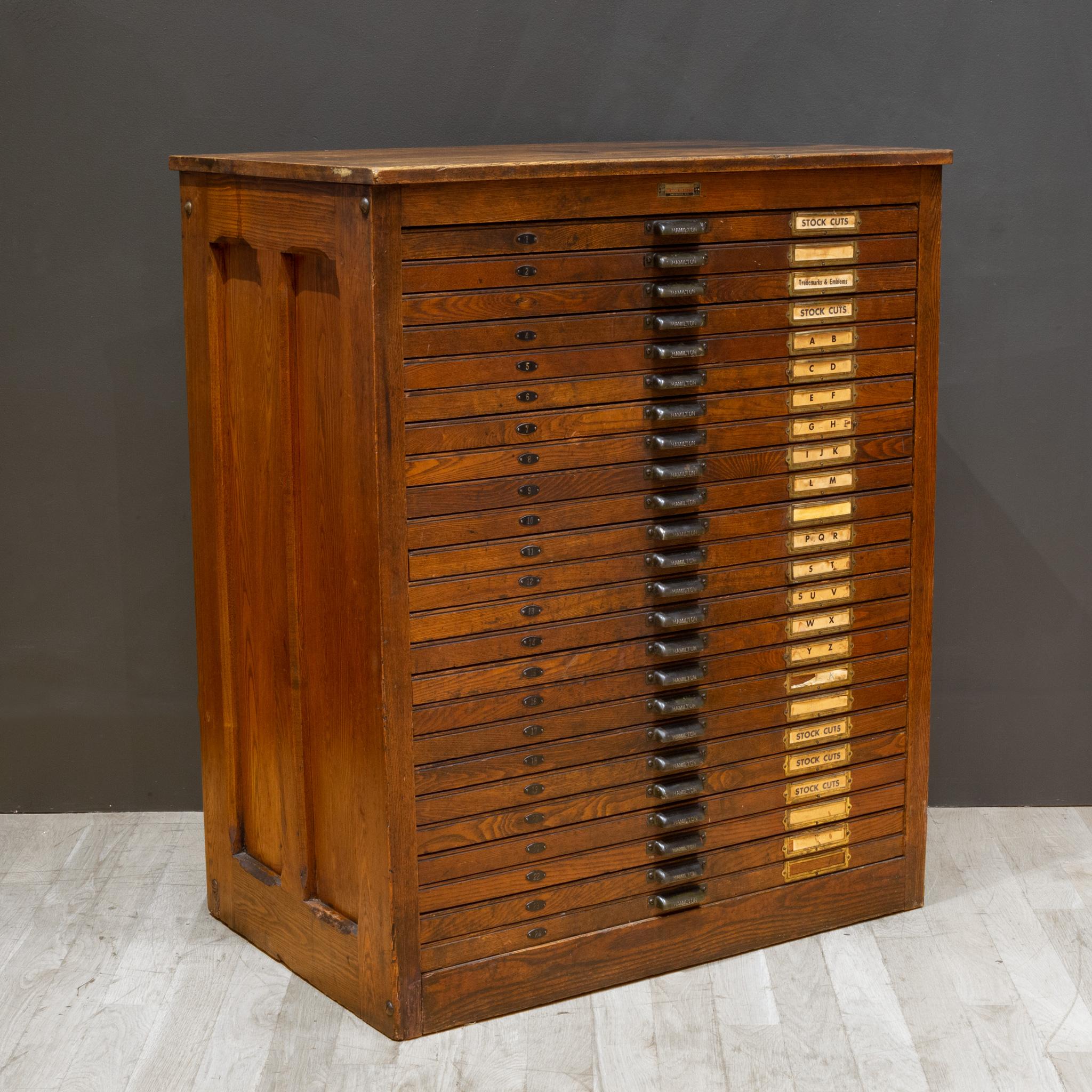 Antique Hamilton Printer's 24 Drawer Industrial Cabinet c.1920-1930 In Good Condition In San Francisco, CA