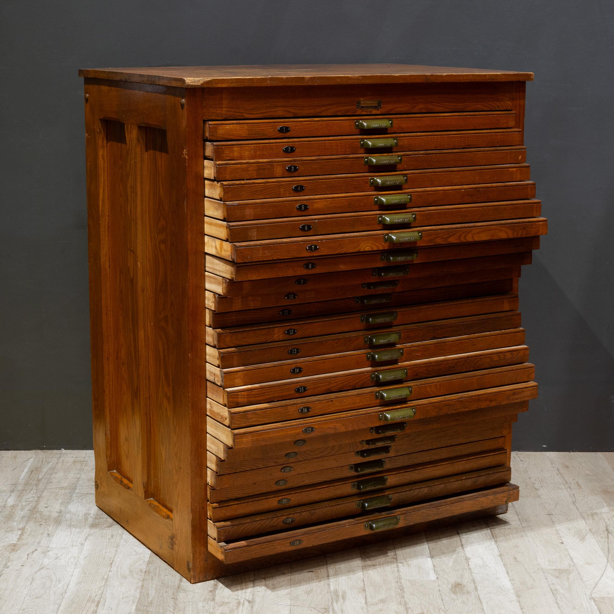 20th Century Antique Hamilton Printer's 24 Drawer Industrial Cabinet c.1920-1930