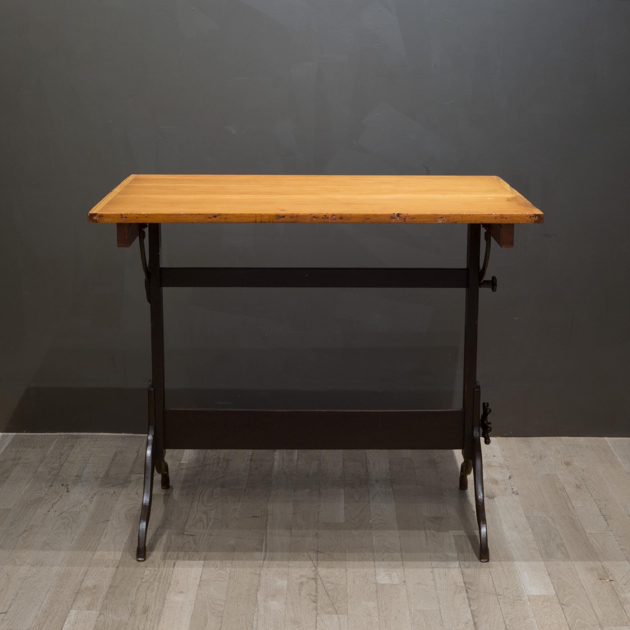 Industrial Antique Hamilton Wood and Cast Iron Drafting Table, C.1930-1940