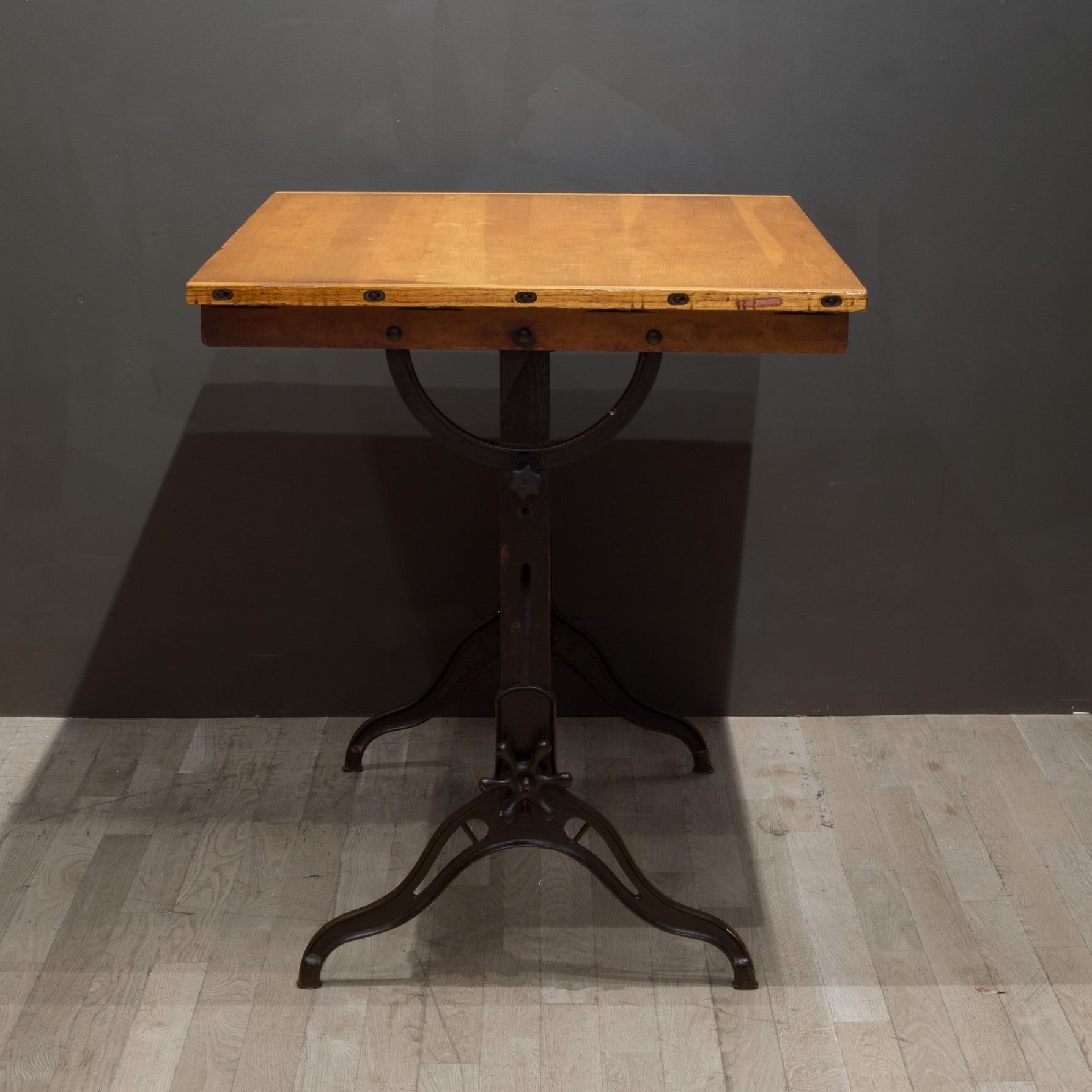 American Antique Hamilton Wood and Cast Iron Drafting Table, C.1930-1940