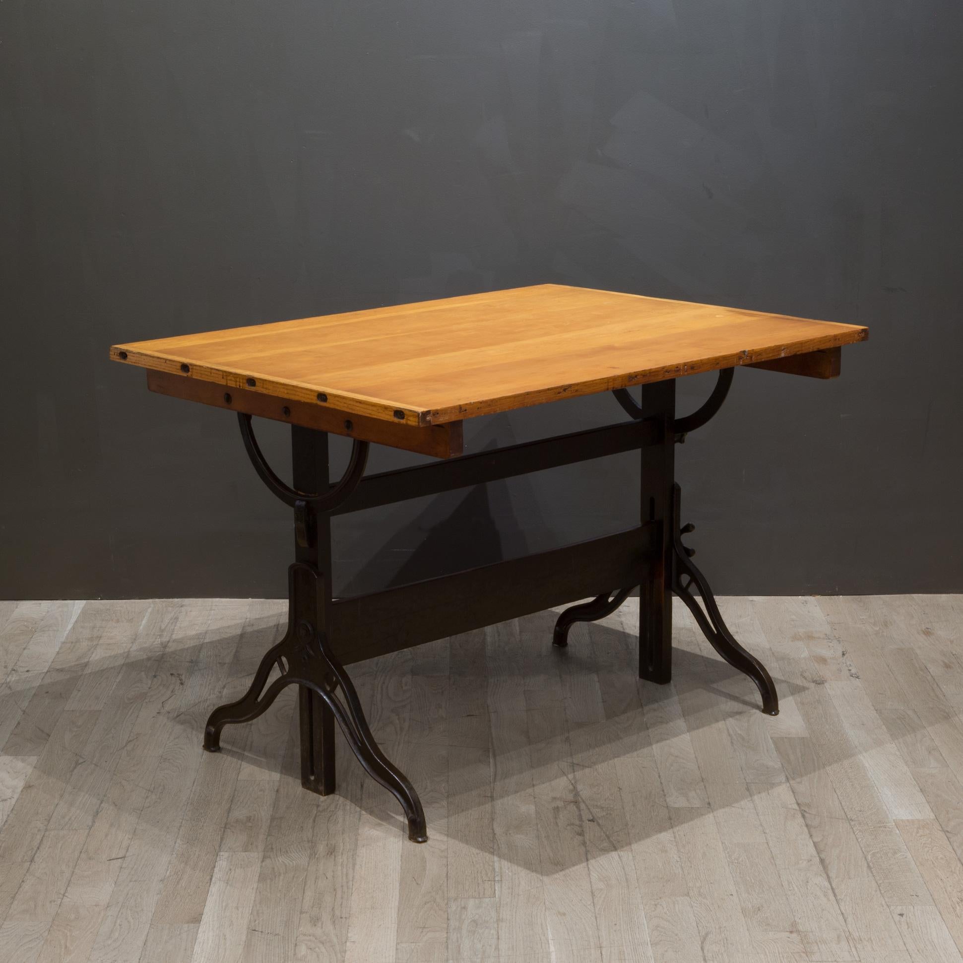 20th Century Antique Hamilton Wood and Cast Iron Drafting Table, C.1930-1940