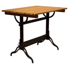 Antique Hamilton Wood and Cast Iron Drafting Table, C.1930-1940