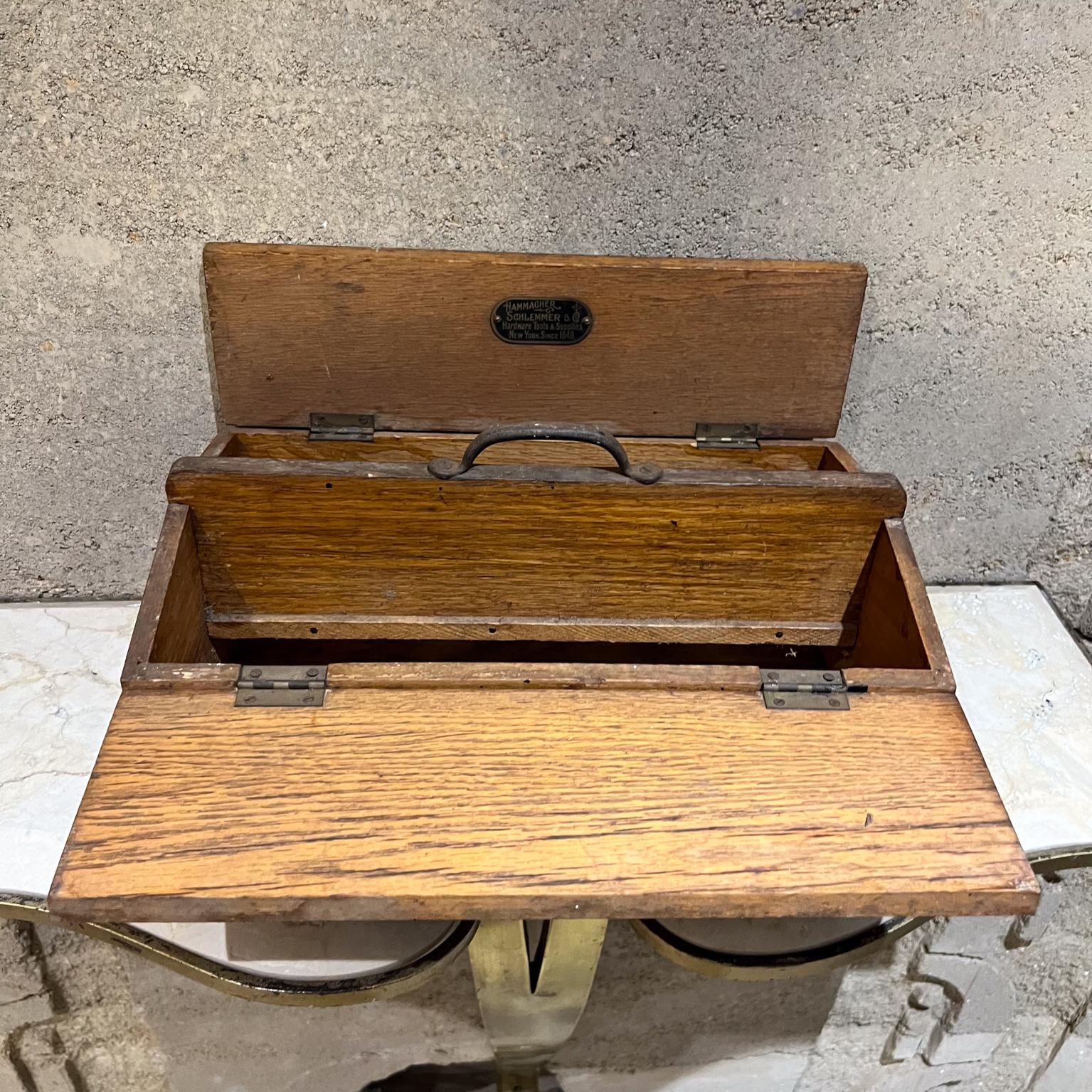 Antique Hammacher Schlemmer & Co NY Solid Oak Toolbox  In Fair Condition For Sale In Chula Vista, CA