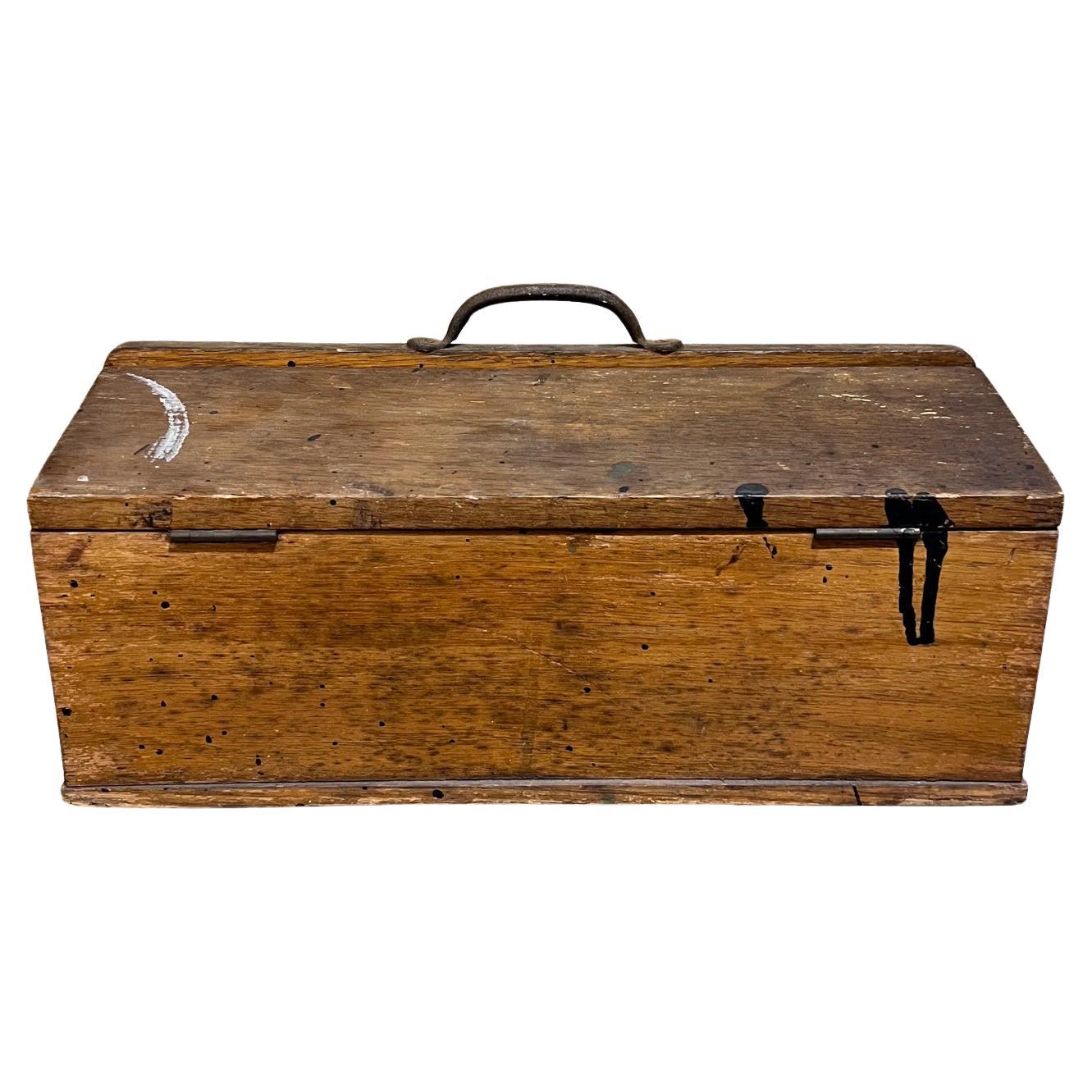 Antique Hammacher Schlemmer & Co NY Solid Oak Toolbox  For Sale
