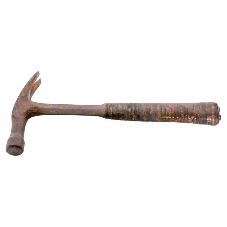 Antique Hammer Vintage Tool Stacked Leather Handle on Forged Iron Estwing  Style For Sale at 1stDibs