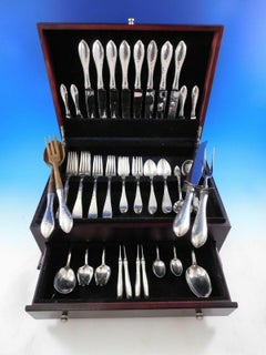 Antique Hammered by Shreve Sterling Silver Flatware Set Service Dinner 78 Pcs