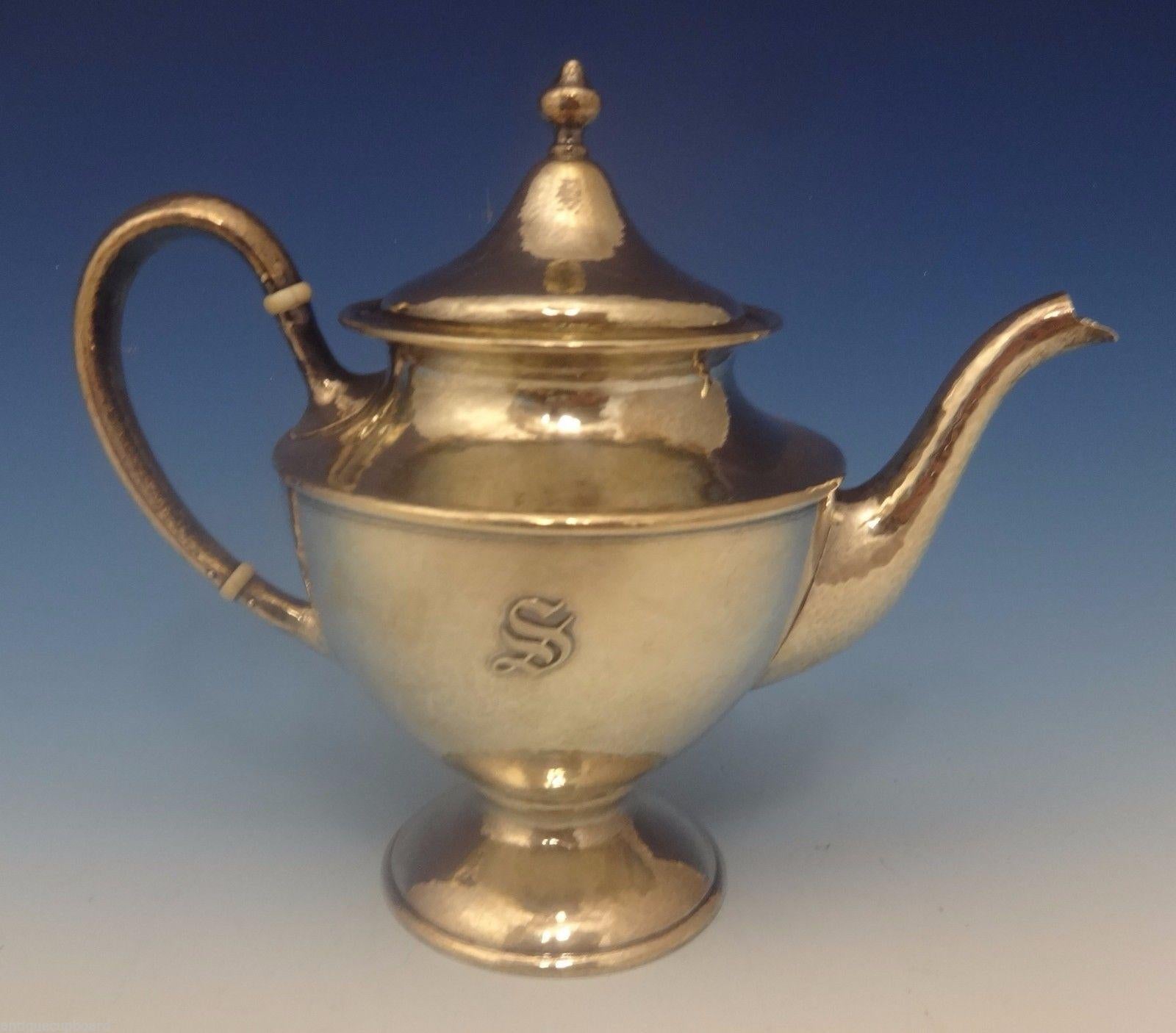 American Antique Hammered by Shreve Sterling Silver Tea Set of 5 Pieces