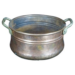 Antique Hammered Copper Brass Dovetailed Cauldron Boiler Stock Pot