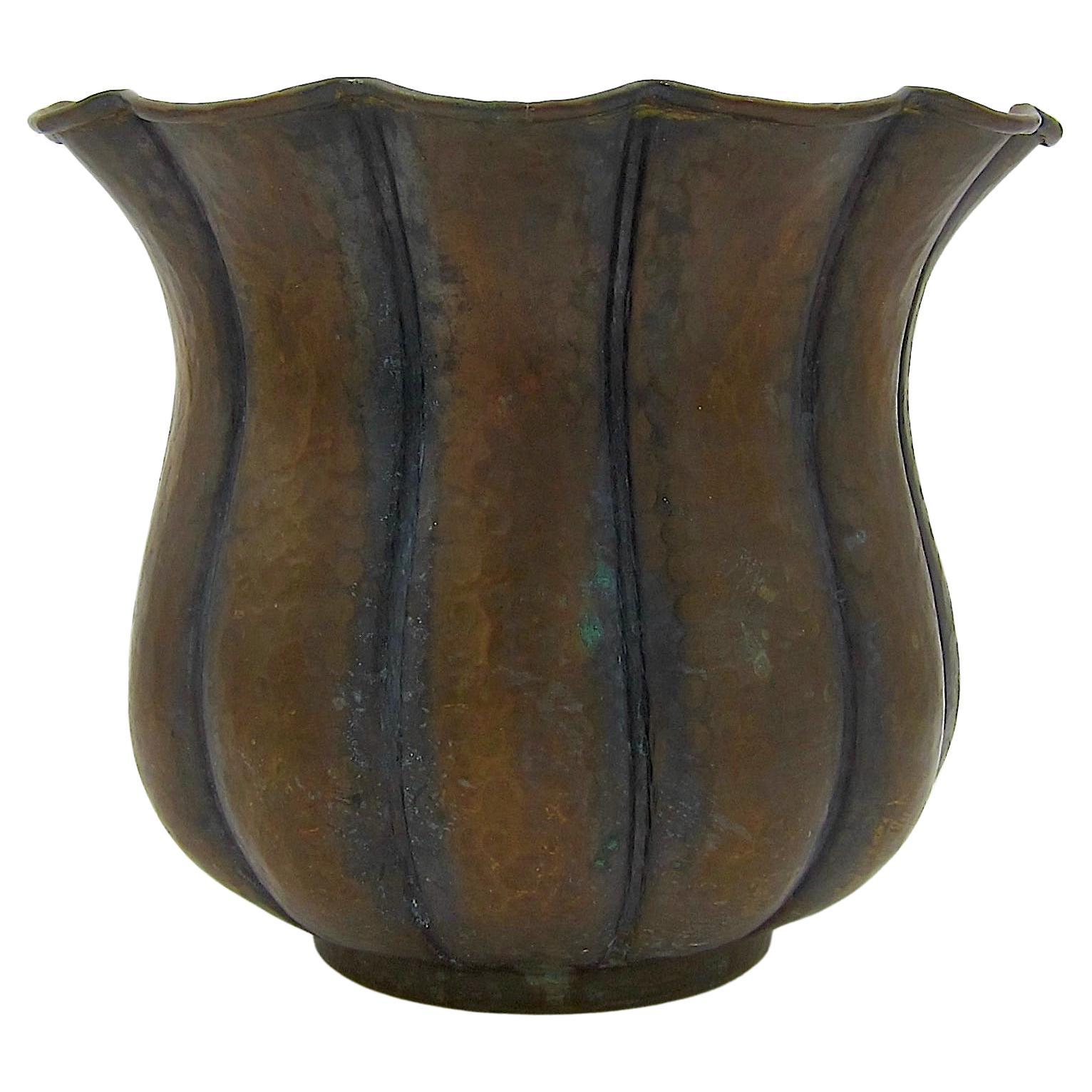 Antique Hammered Copper Cachepot or Planter