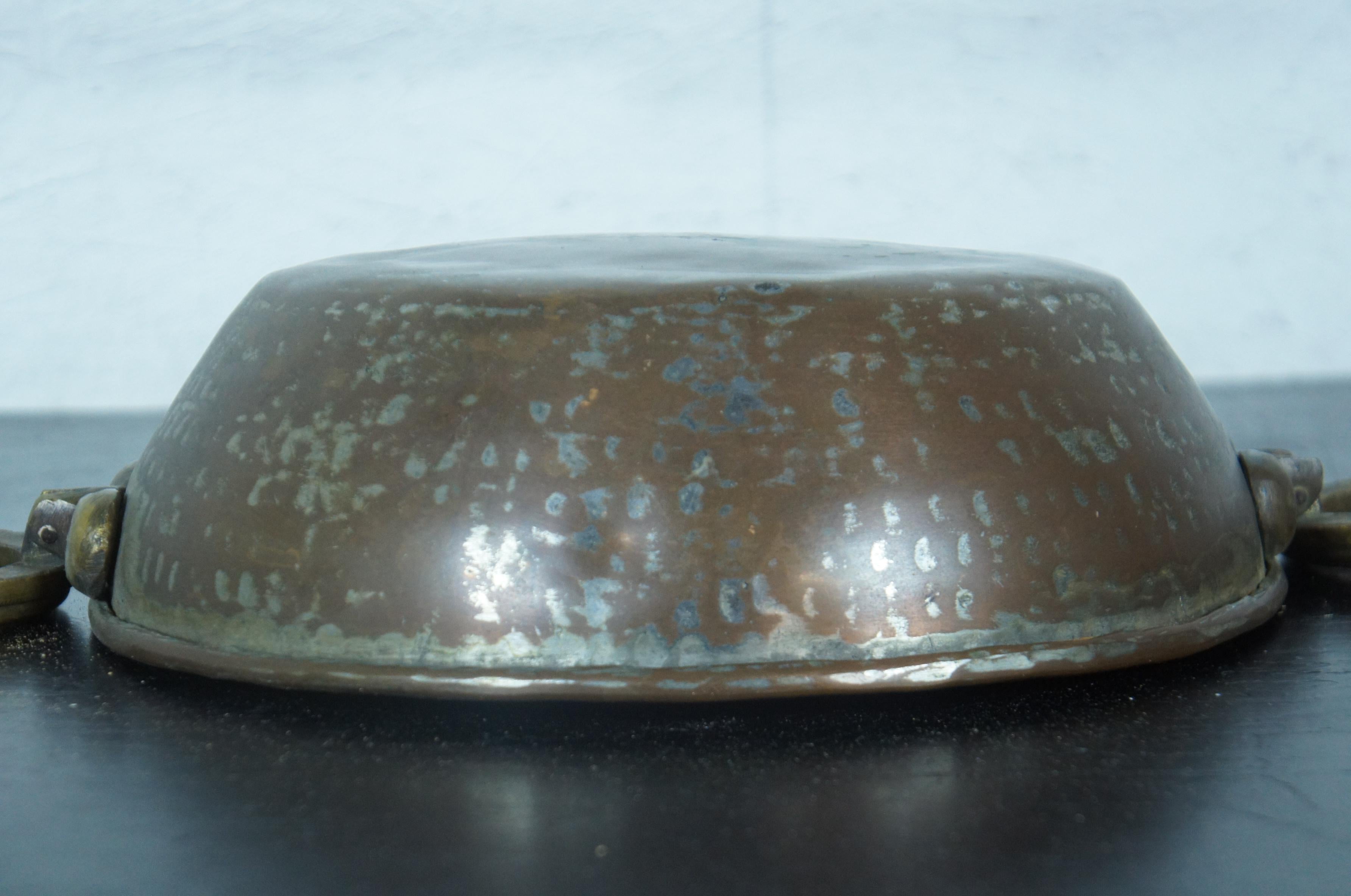 Antique Hammered Copper Candy Kettle Apple Butter Pan Brass Handles Cauldron 11” 7